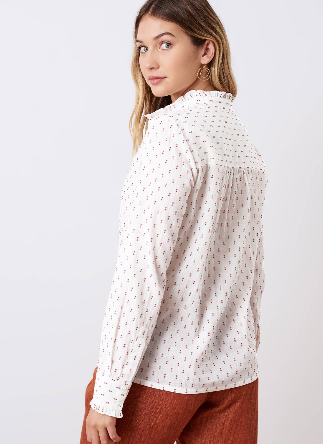 White & Poppy Cotton Dobby Spot Pie Crust Blouse Blouses Brora