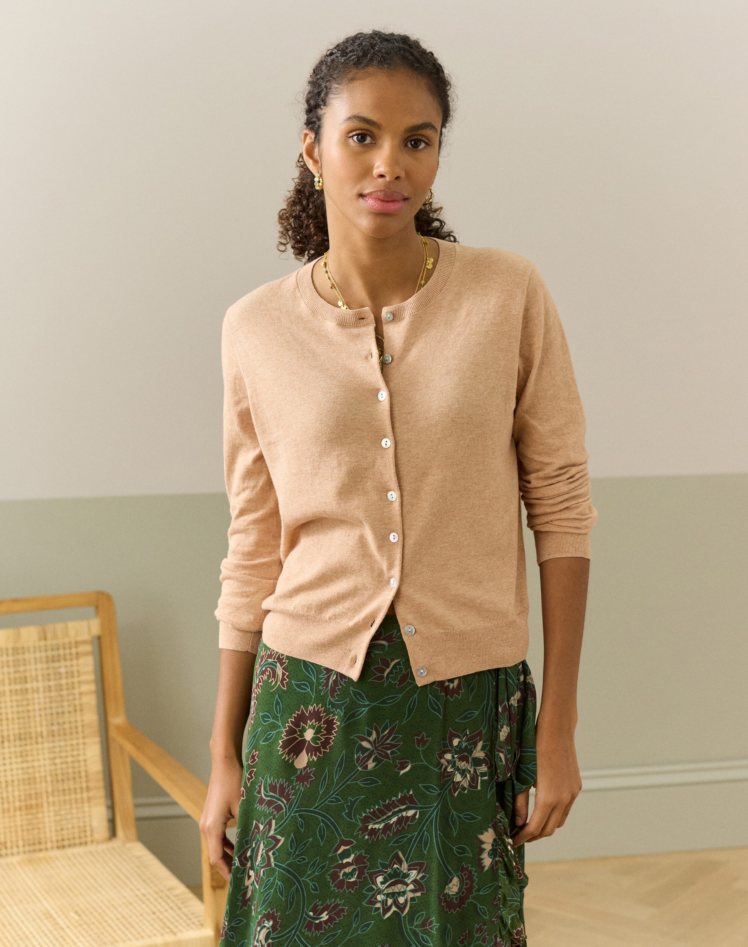 Cotton Knit Cardigan in Sand | Layering Staples | Brora Clearance