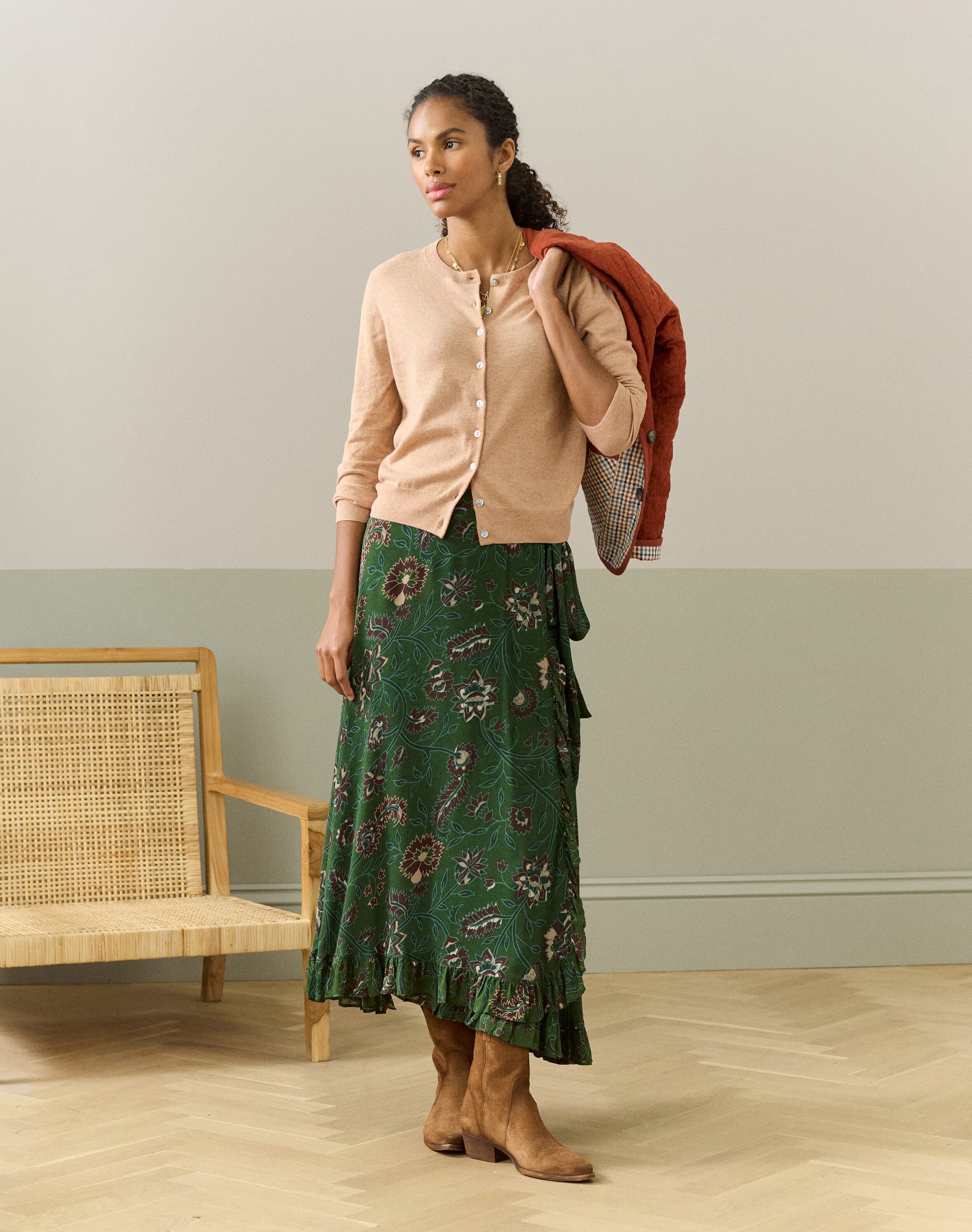 Cotton Knit Cardigan in Sand | Layering Staples | Brora Clearance