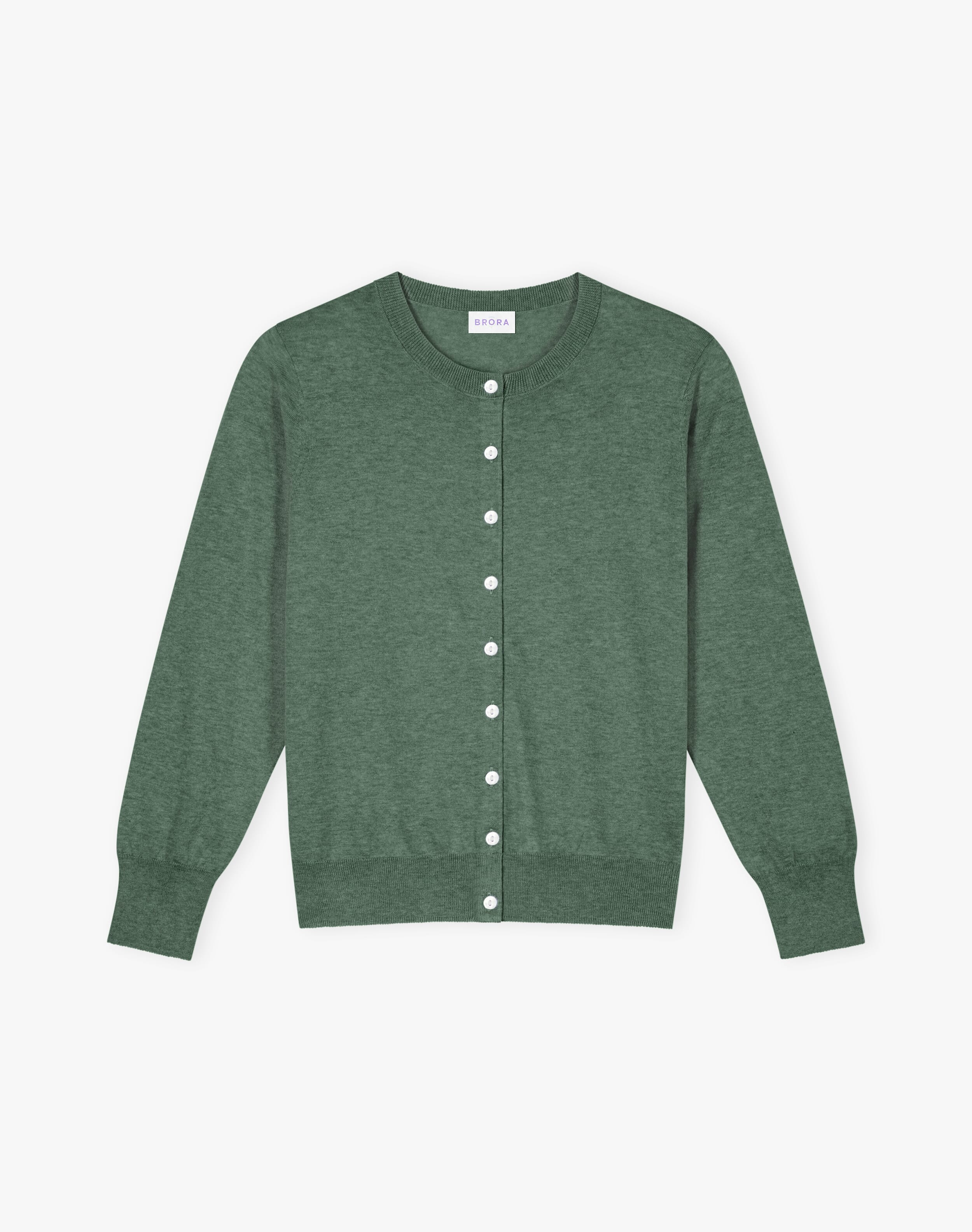 Cotton Knit Cardigan in Olive | Layering Staples | Brora Clearance