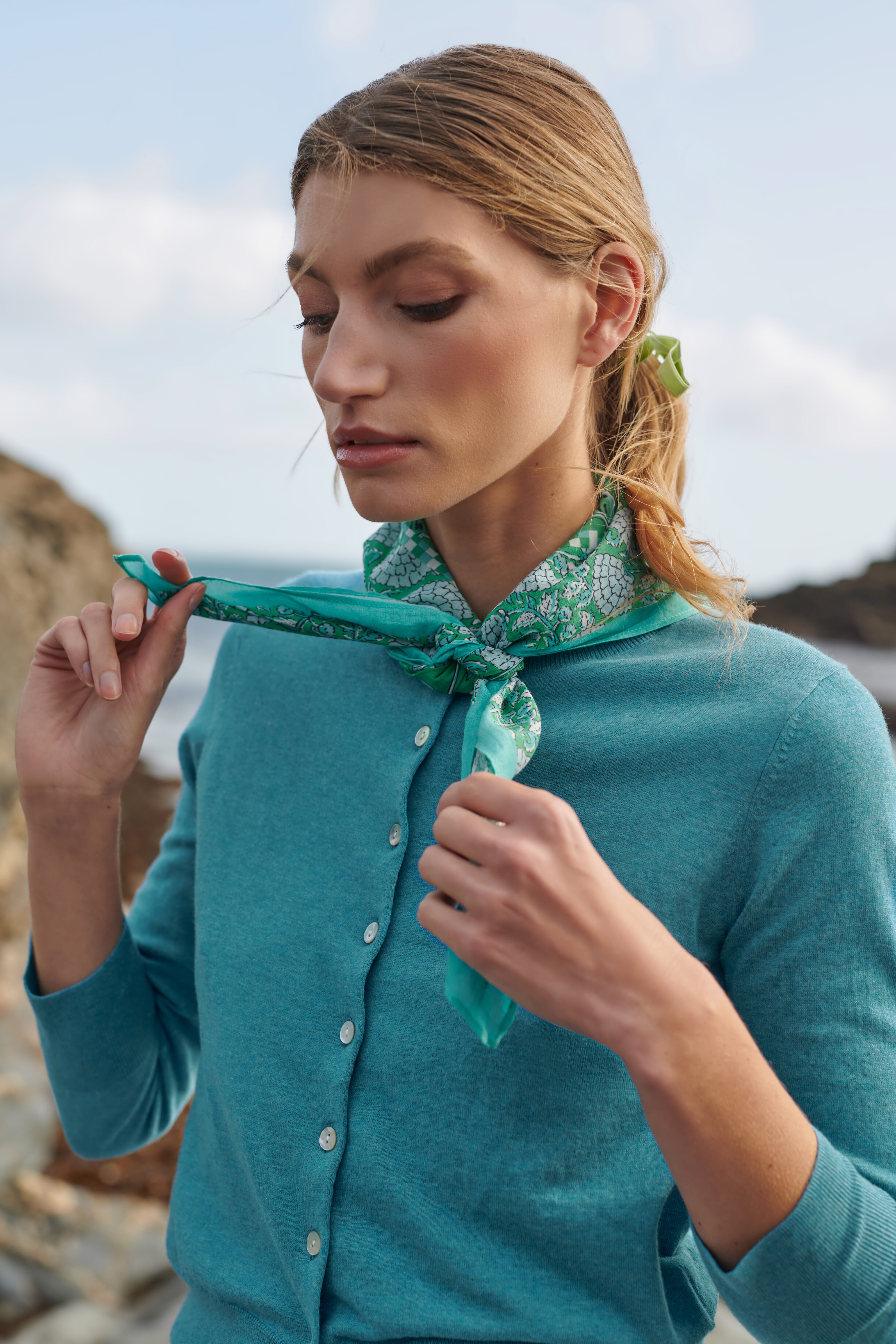 Cotton Knit Cardigan Aquamarine