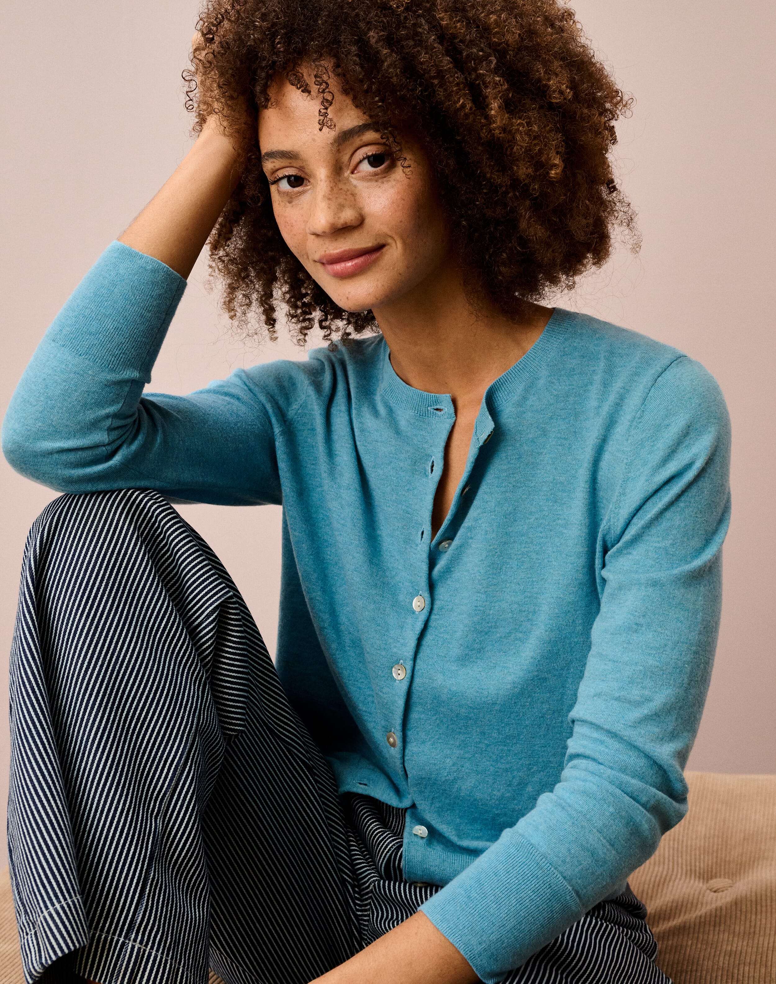 Brora Cotton Knit Cardigan Ocean  - Size: 12