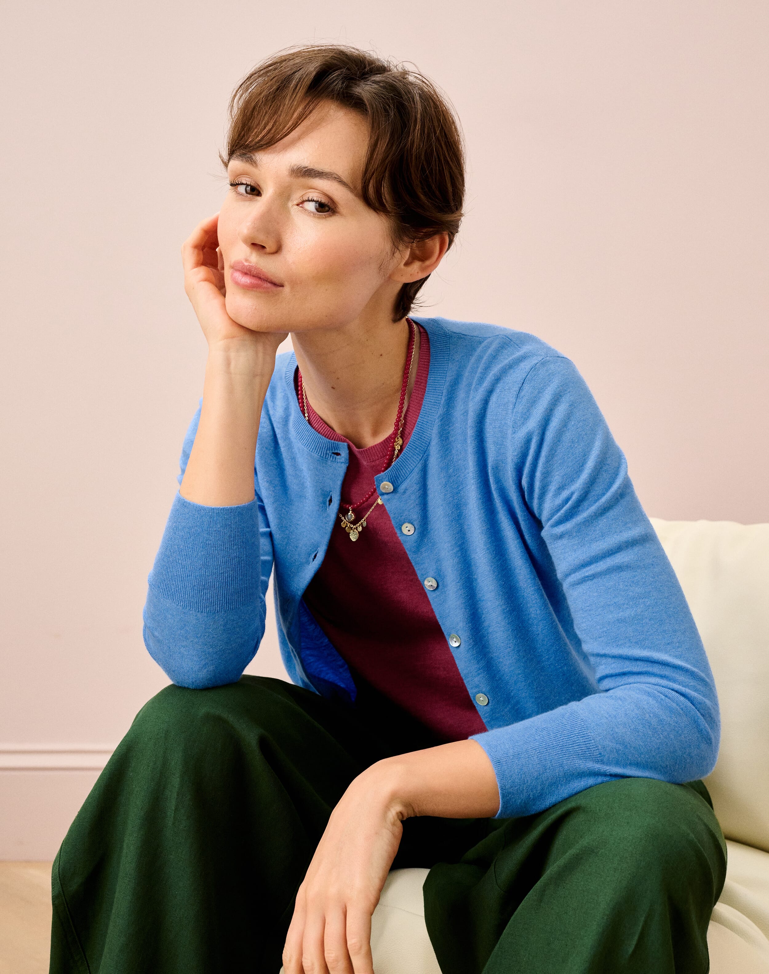 Brora Cotton Knit Cardigan Bluebell  - Size: 10
