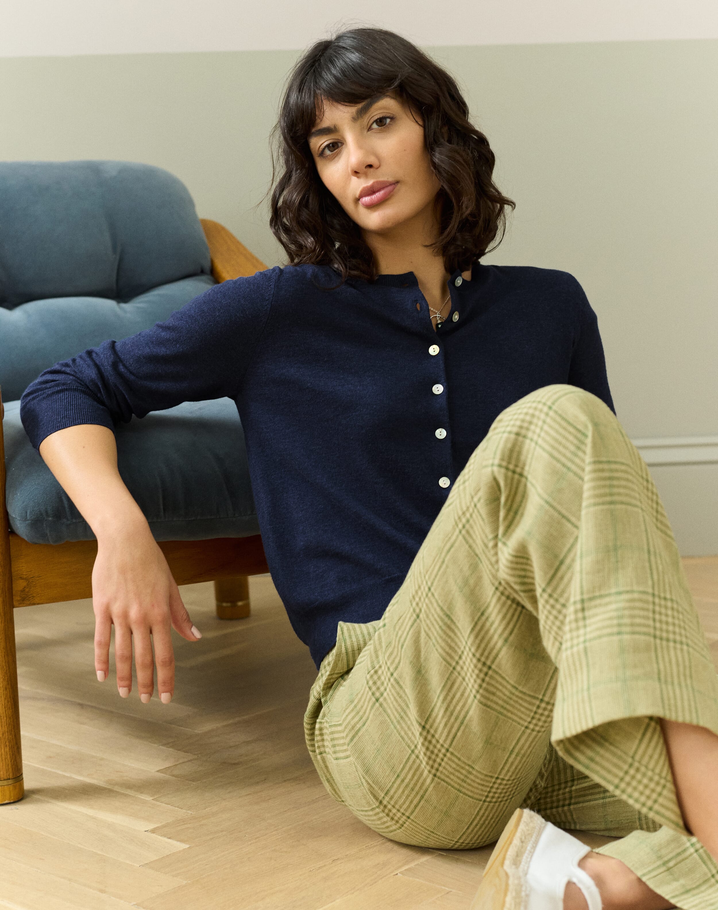 Brora Cotton Knit Cardigan Navy for Women  - Size: 16