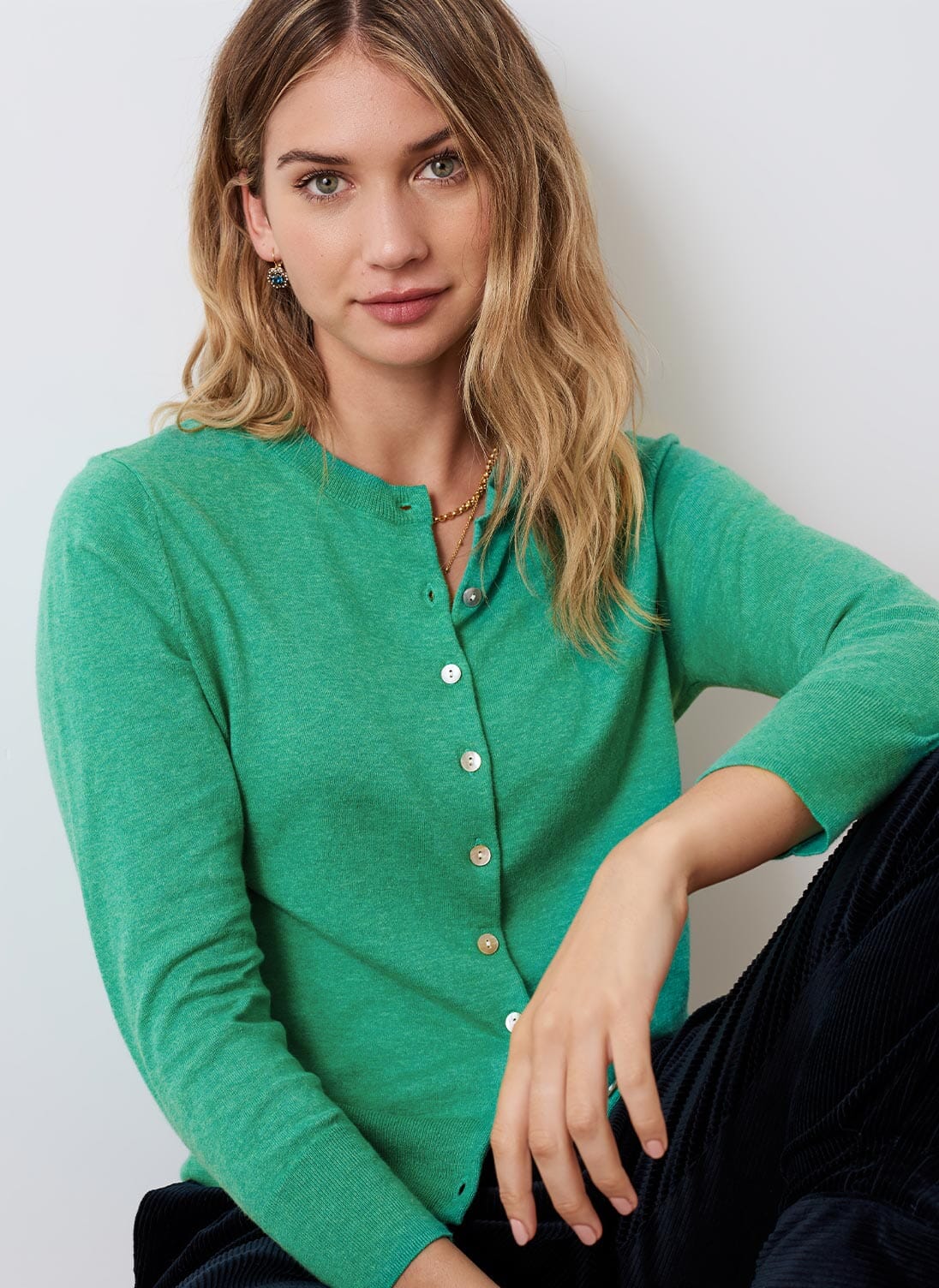 Jade Cotton Knit Cardigan Women's Cotton Cardigans Brora