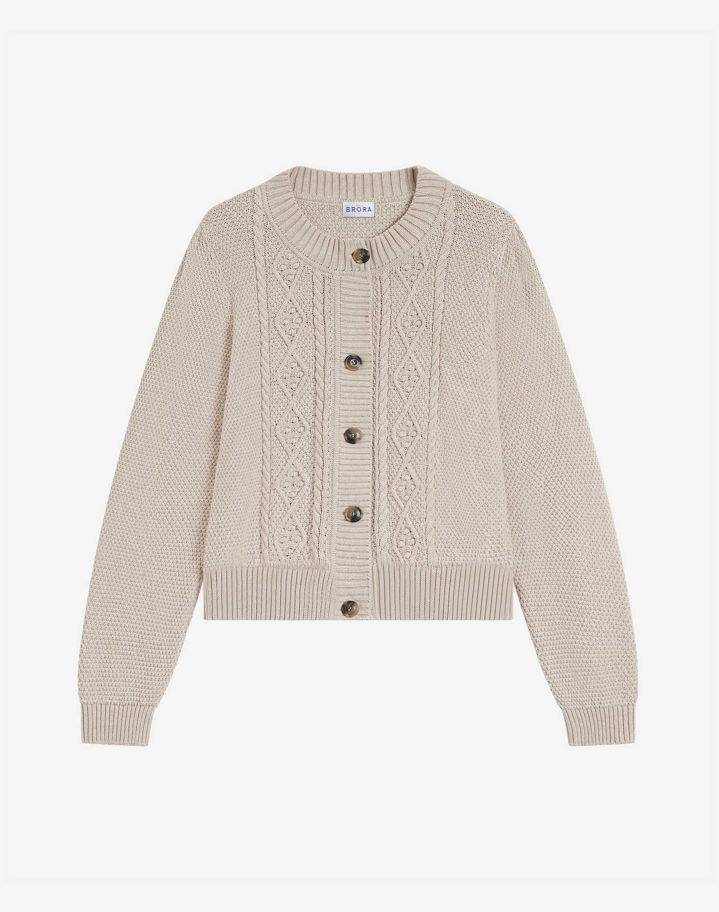 Cotton Knit Textured Cardigan in Stone | Layering Staples | Brora