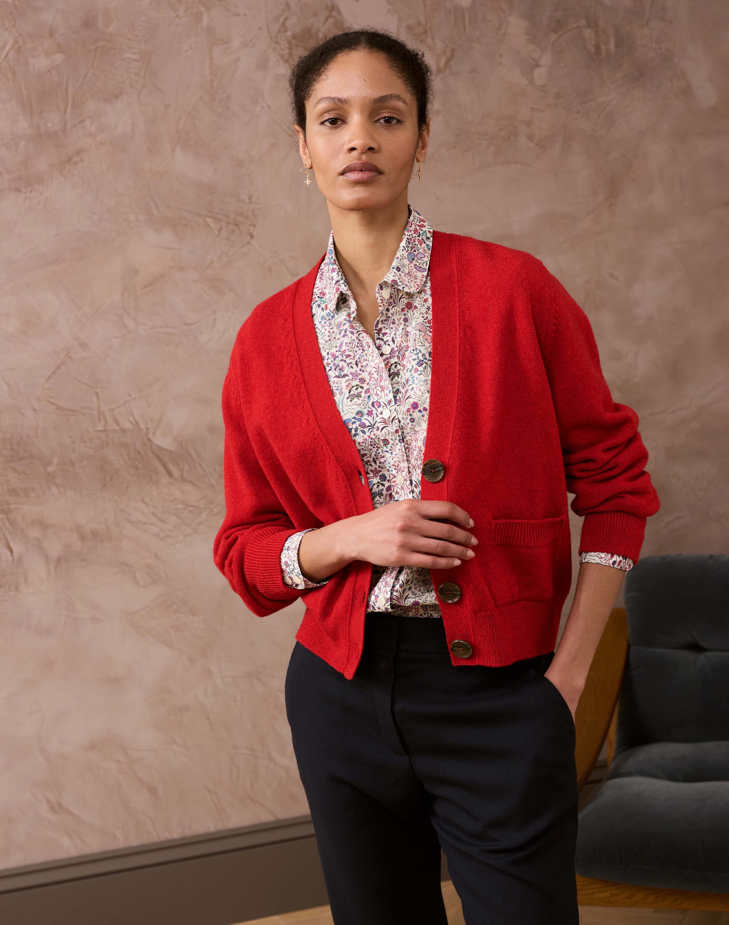 Brora Supersoft Lambswool Pocket Cardigan Flame