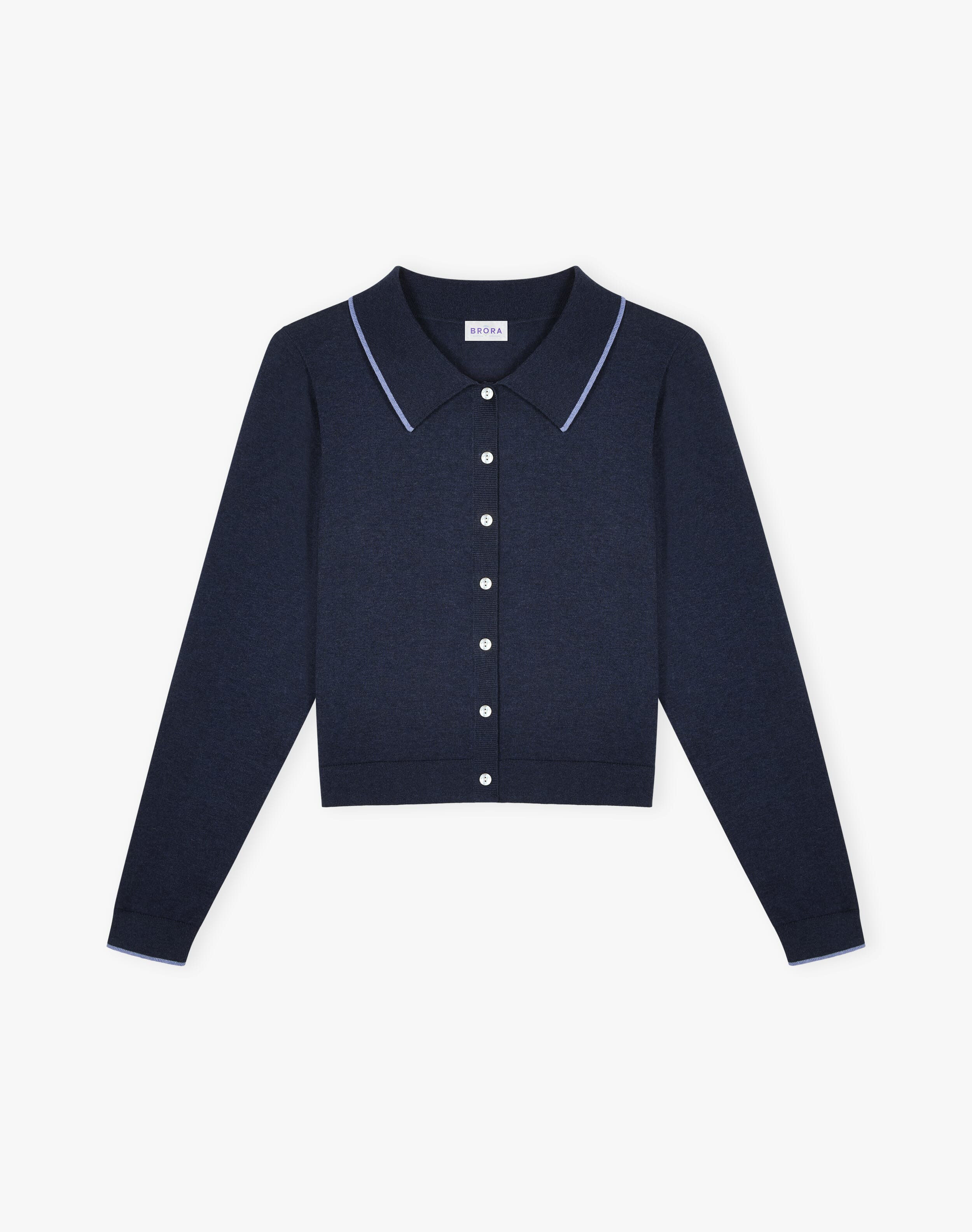 Navy & Iris Cotton Knit Collared Cardigan | Layering Staples