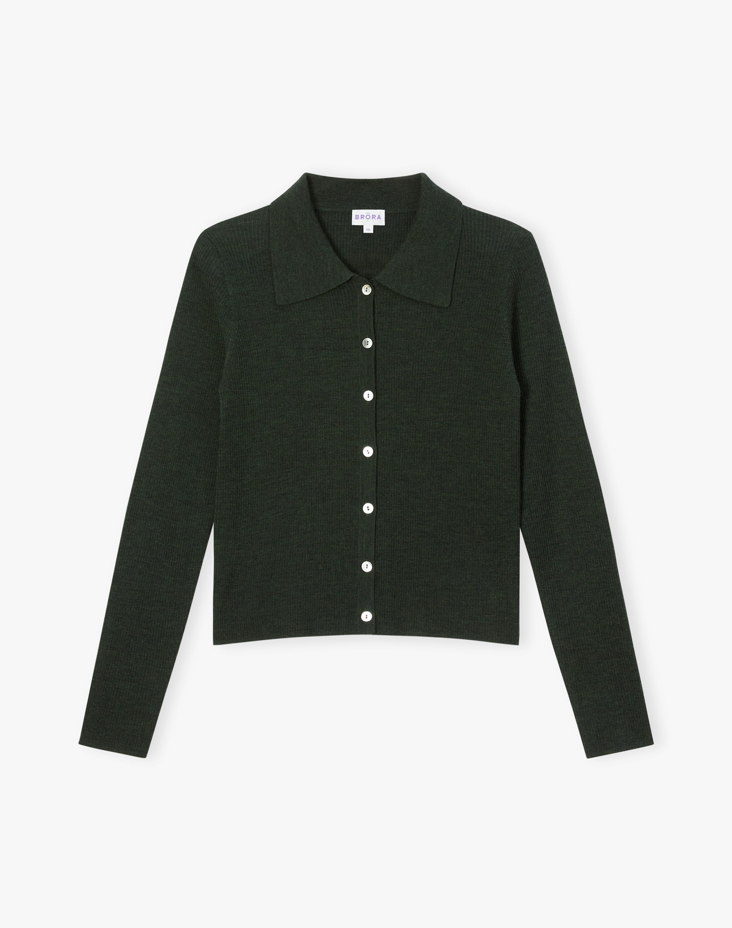 Green Merino Collared Cardigan | Women's Knitwear | Brora Sale