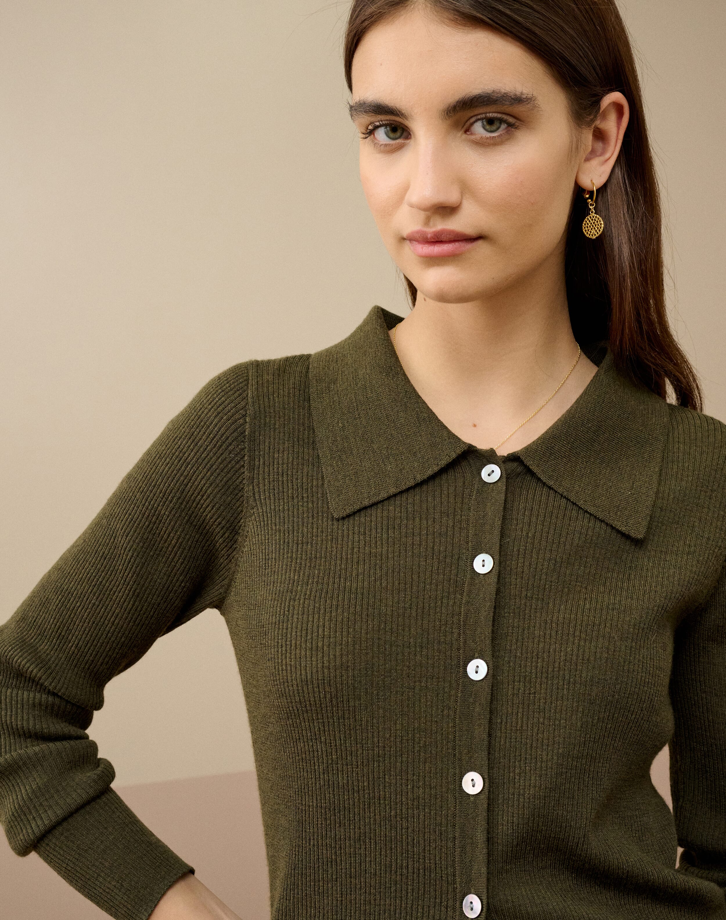 Merino Collared Cardigan in Olive | Womenswear | Brora Clearance
