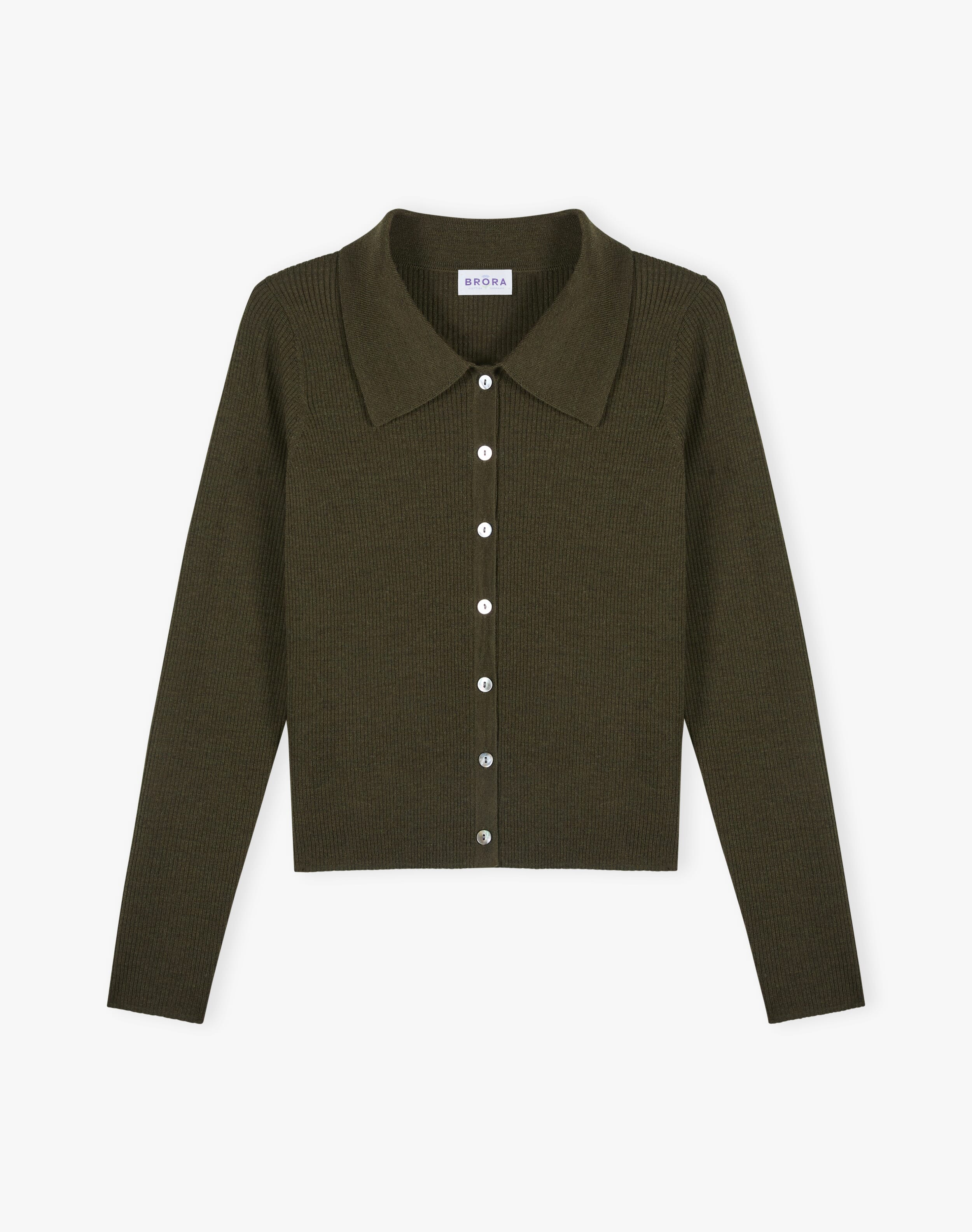 Merino Collared Cardigan in Olive | Womenswear | Brora Clearance