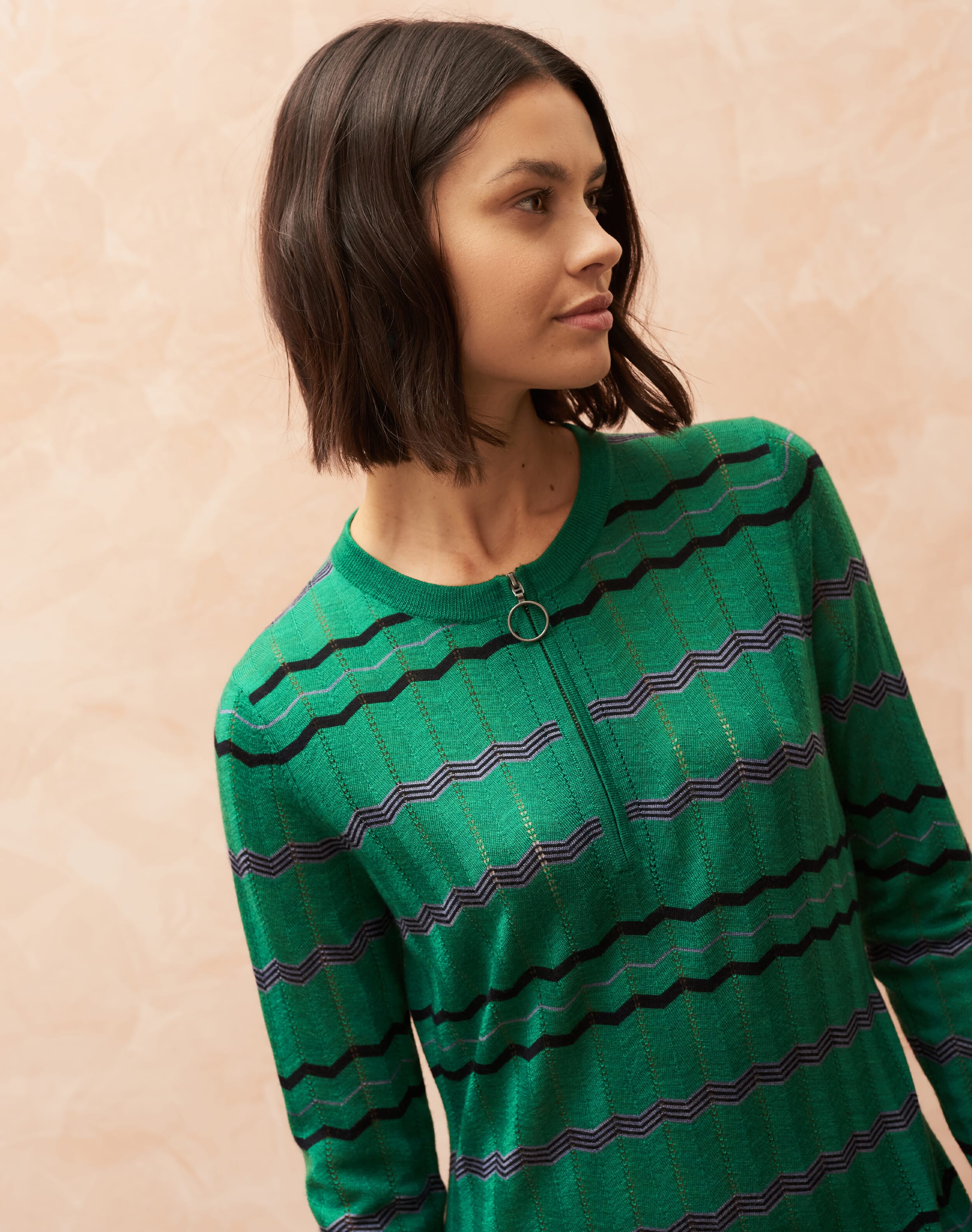 Merino Wave Knit Stripe Dress In Emerald Knitted Dresses Brora merino-wave-knit-stripe-dress-in-emerald-knitted-dresses-brora