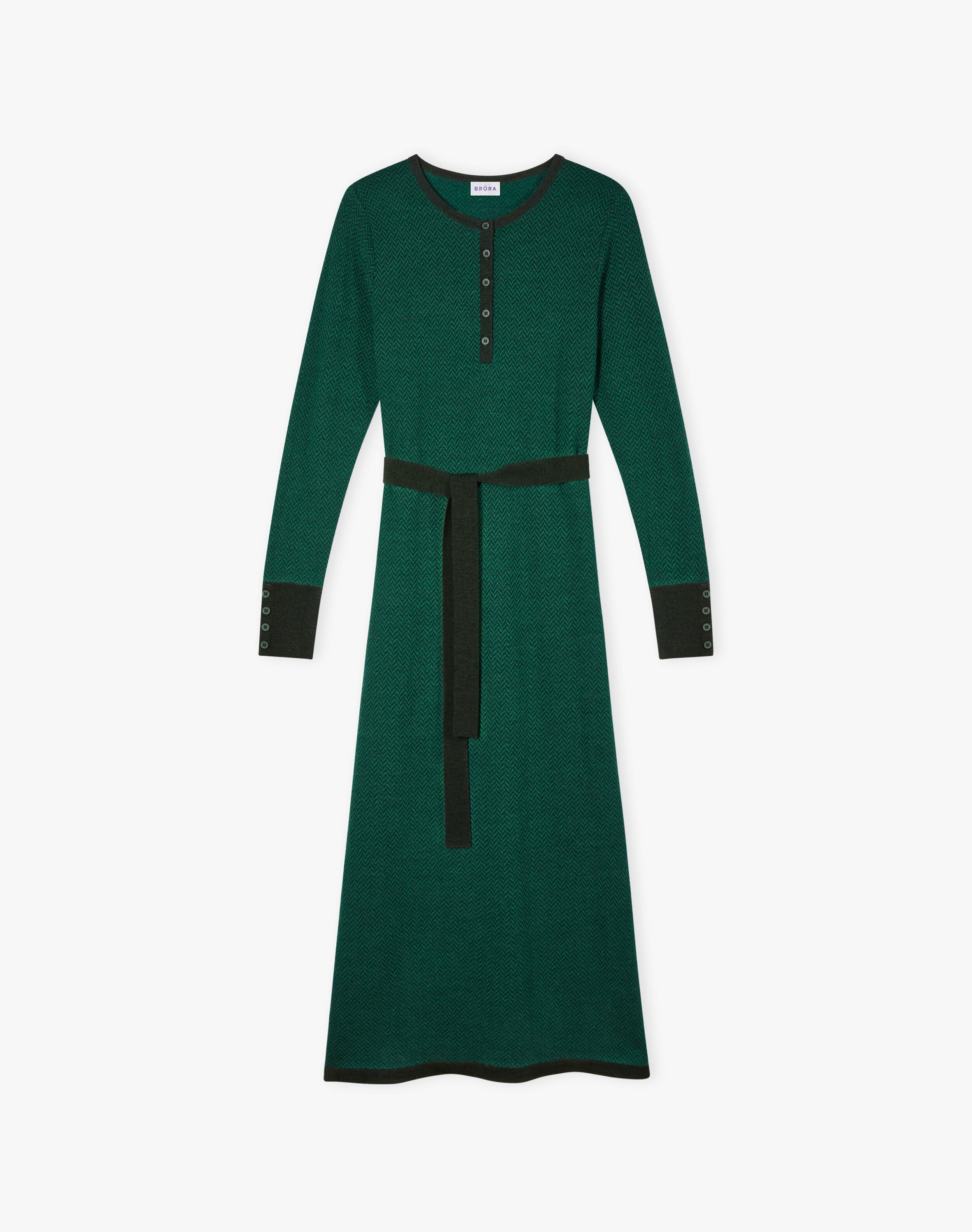 Women's Green Merino Herringbone Knit Dress | Brora Sale