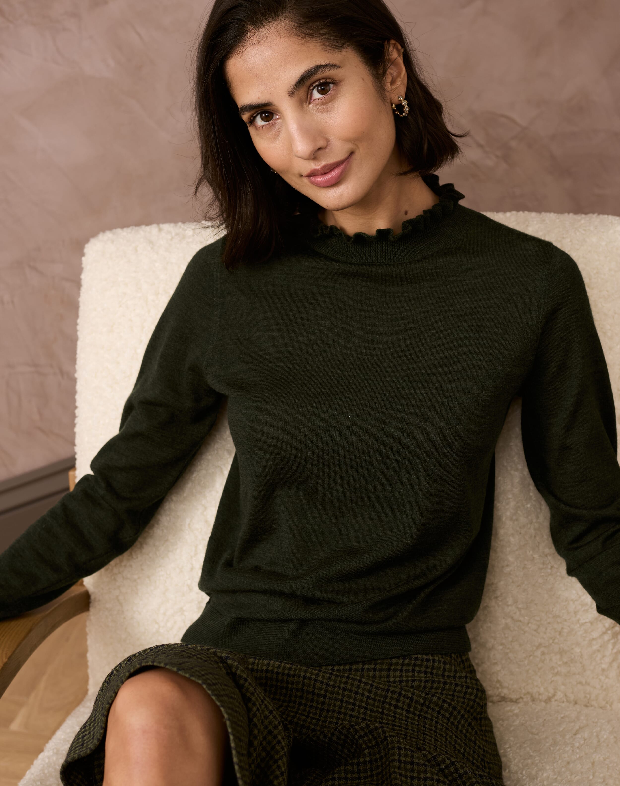 Brora Merino Ruffle Trim Jumper Sorrel