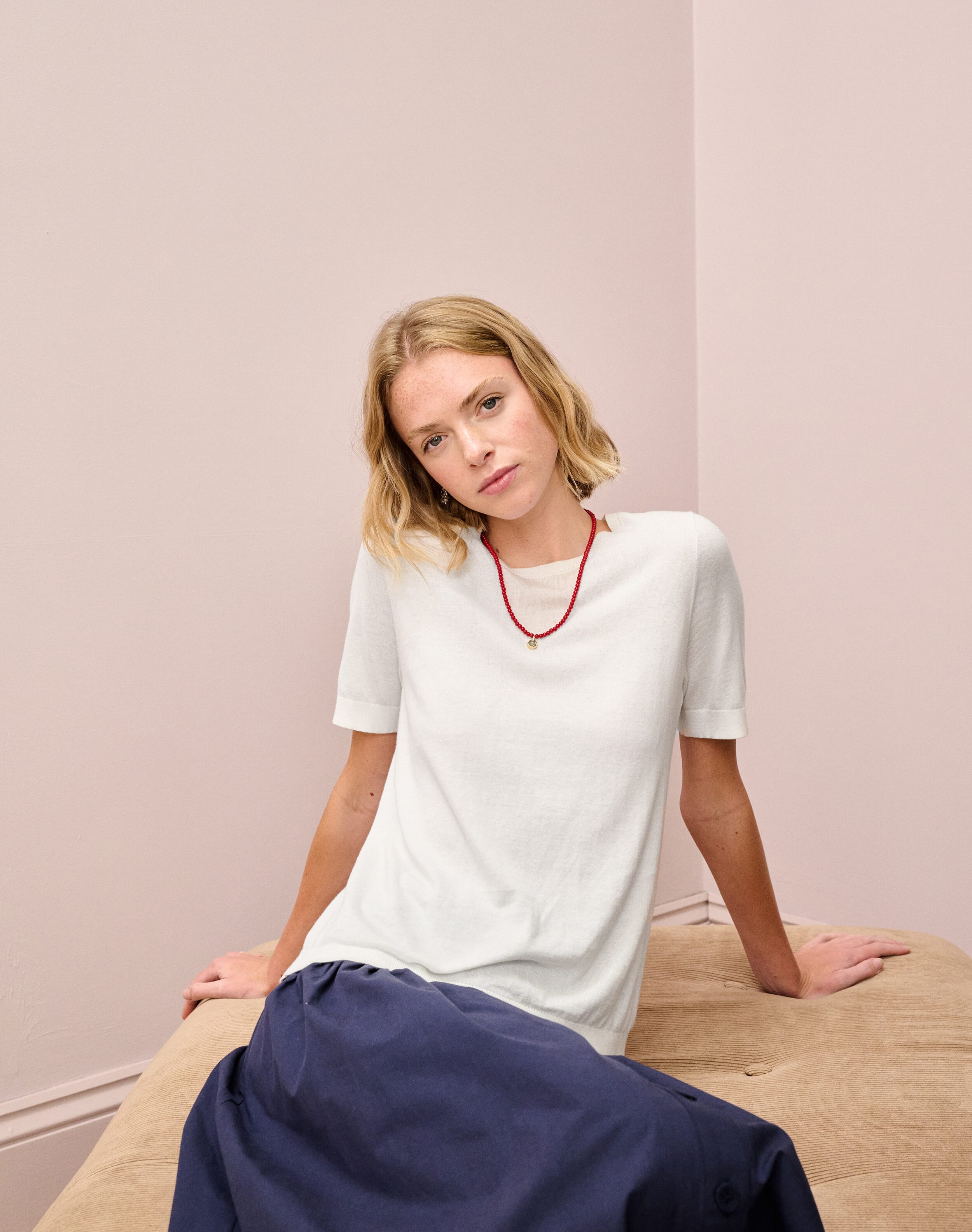 White Cotton Knit Classic TShirt Women's Cotton Tops Brora