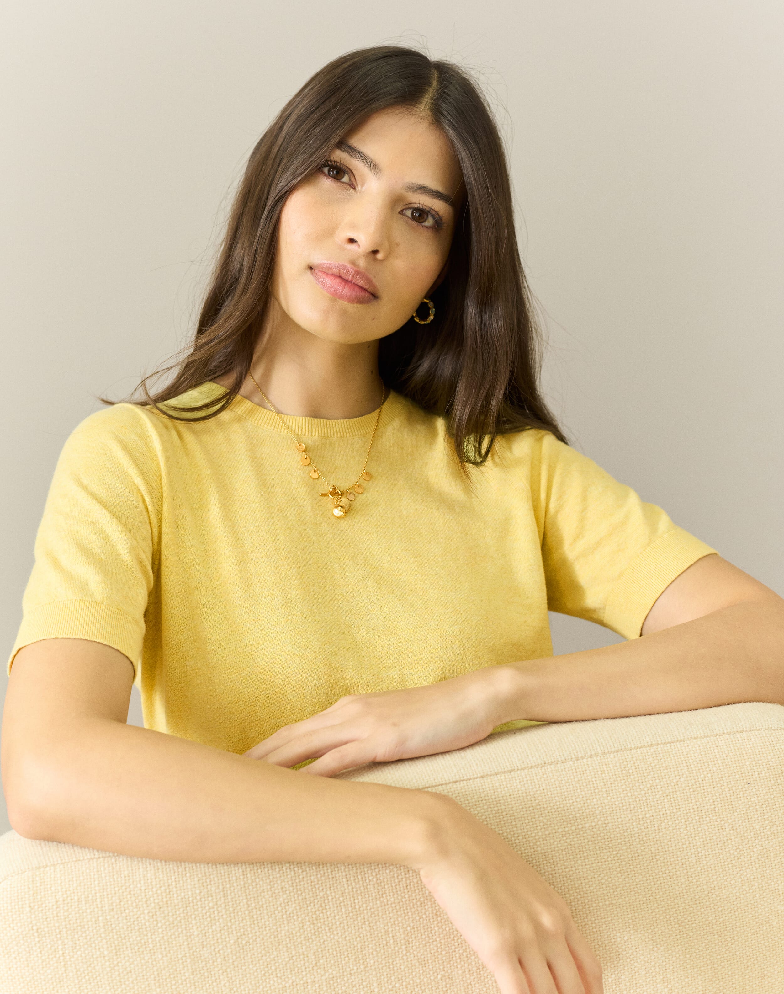 Brora Cotton Knit Classic T-Shirt Primrose