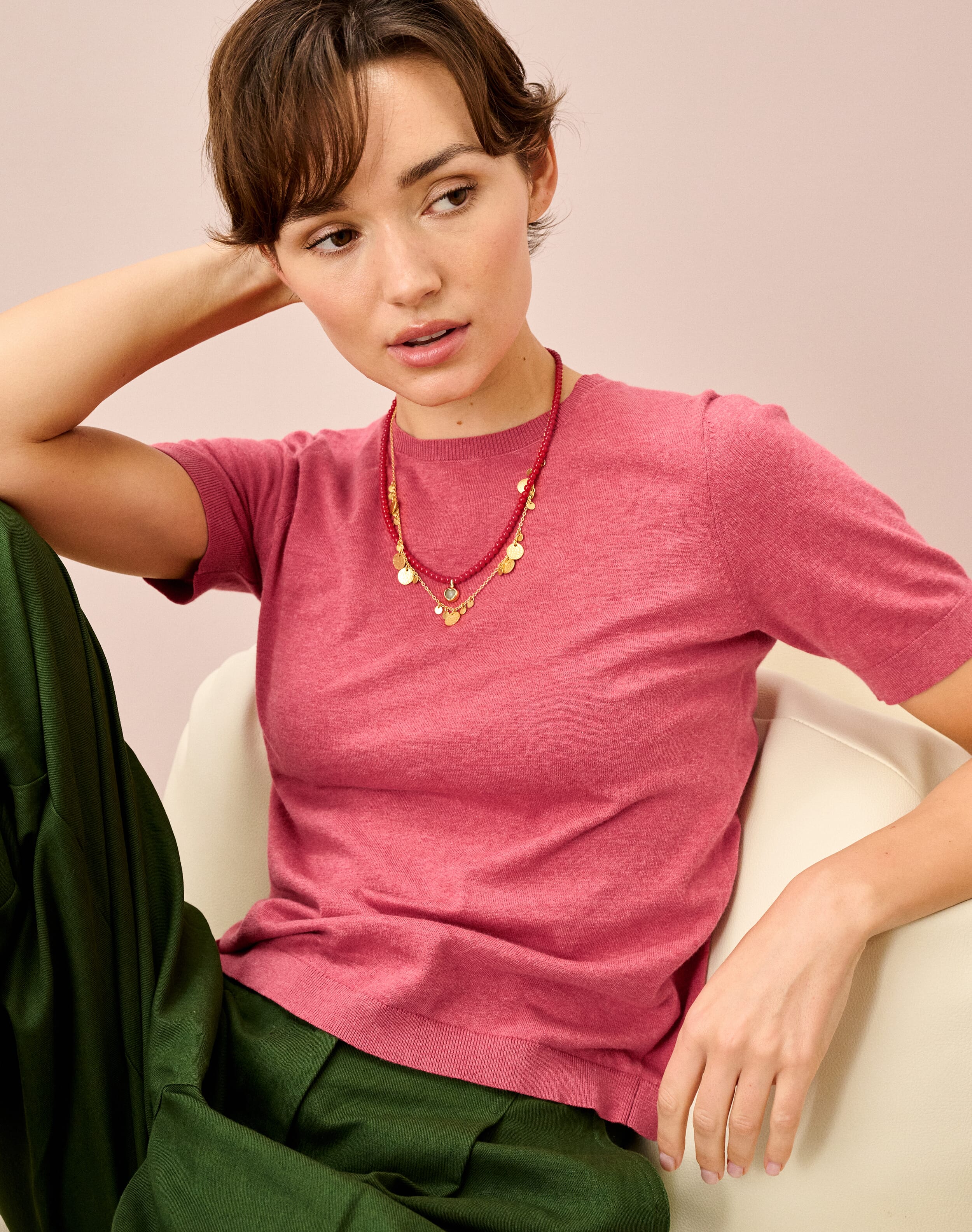 Brora Cotton Knit Classic T-Shirt Rhubarb  - Size: 6