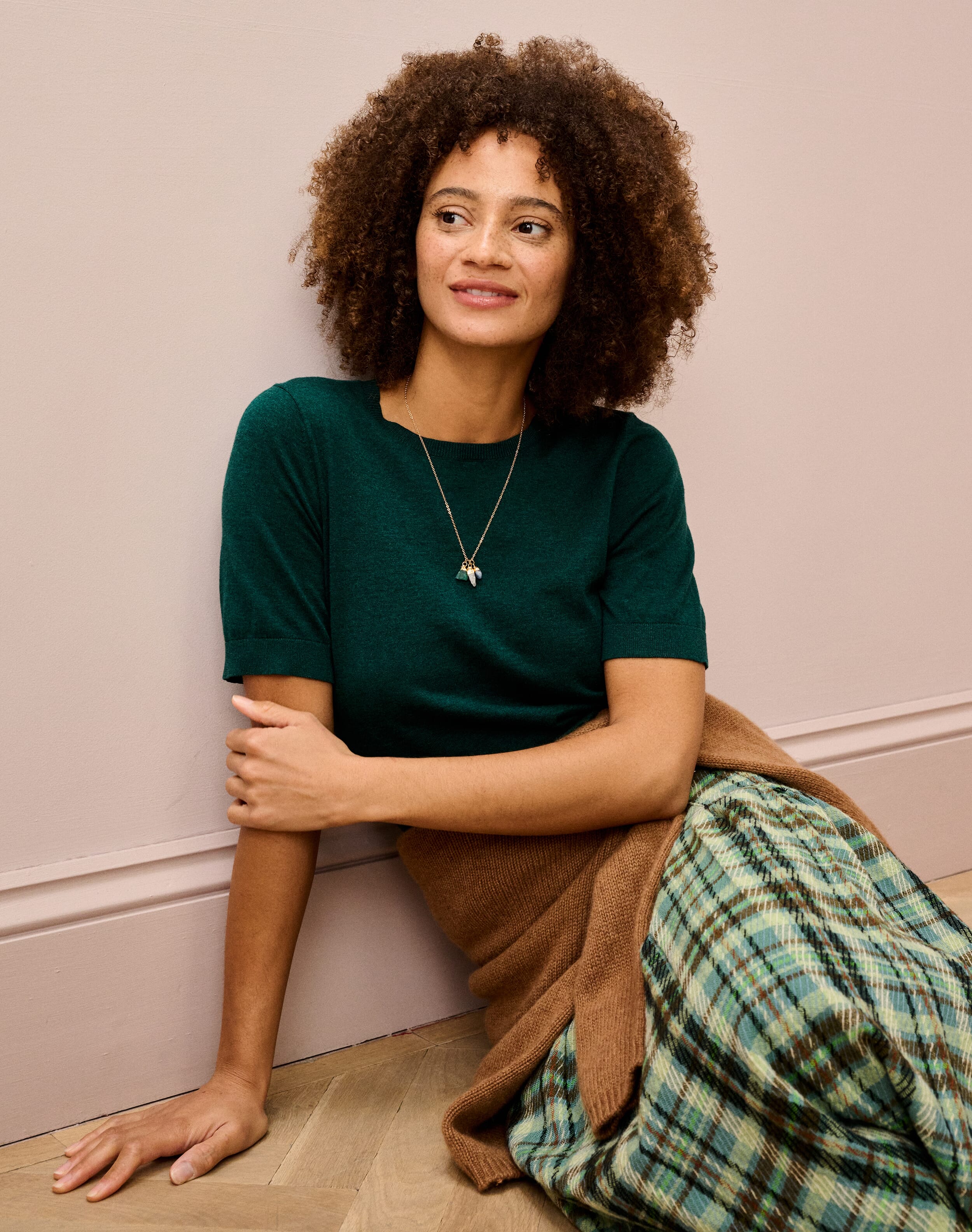 Brora Cotton Knit Classic T-Shirt Mallard  - Size: 6