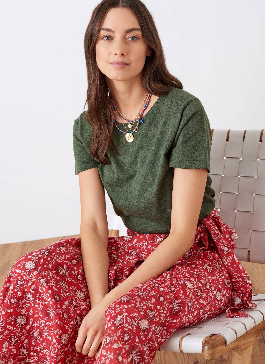 Khaki Cotton Knit TShirt Women's TShirts Brora