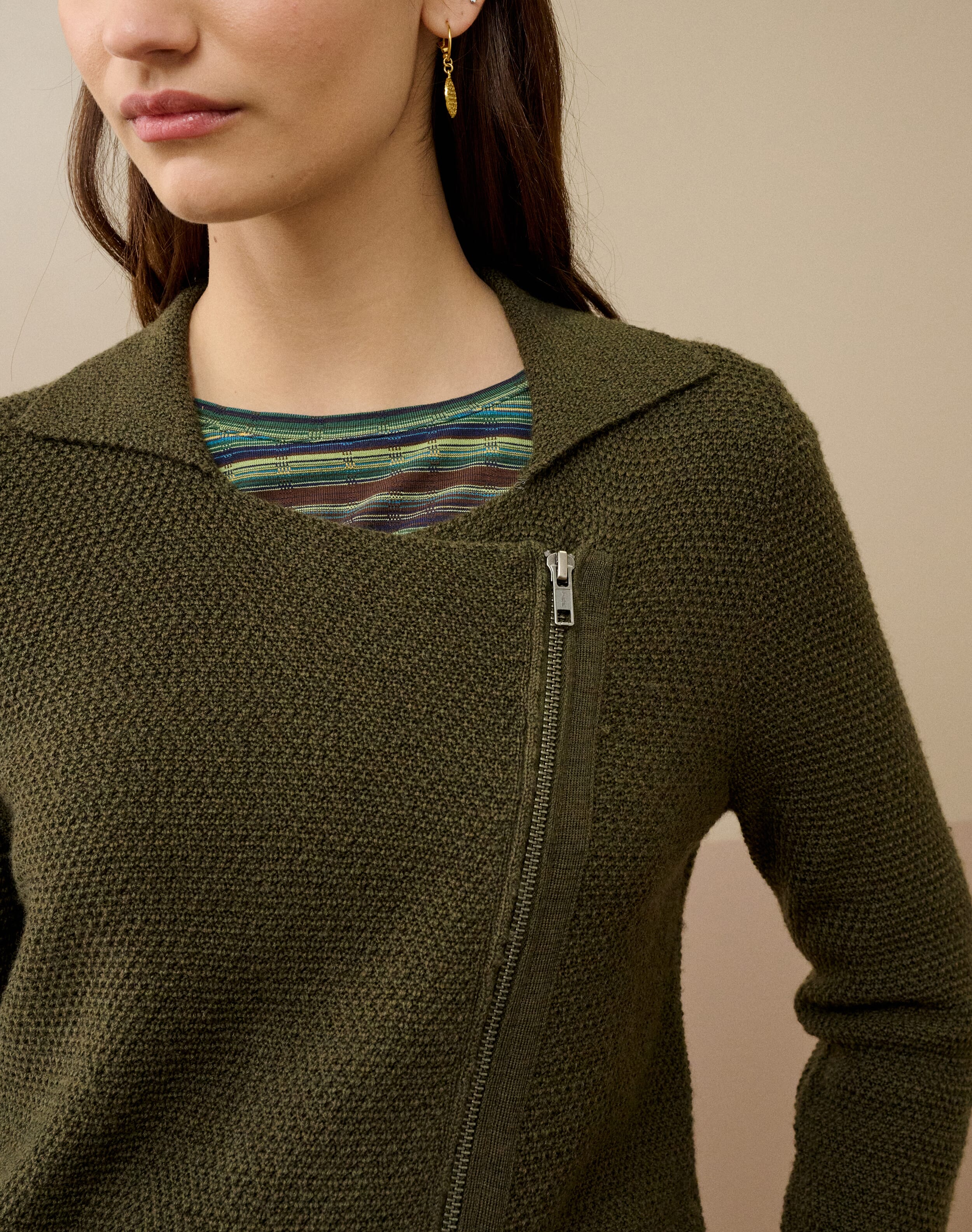 Merino Biker Jacket in Olive | Brora Clearance