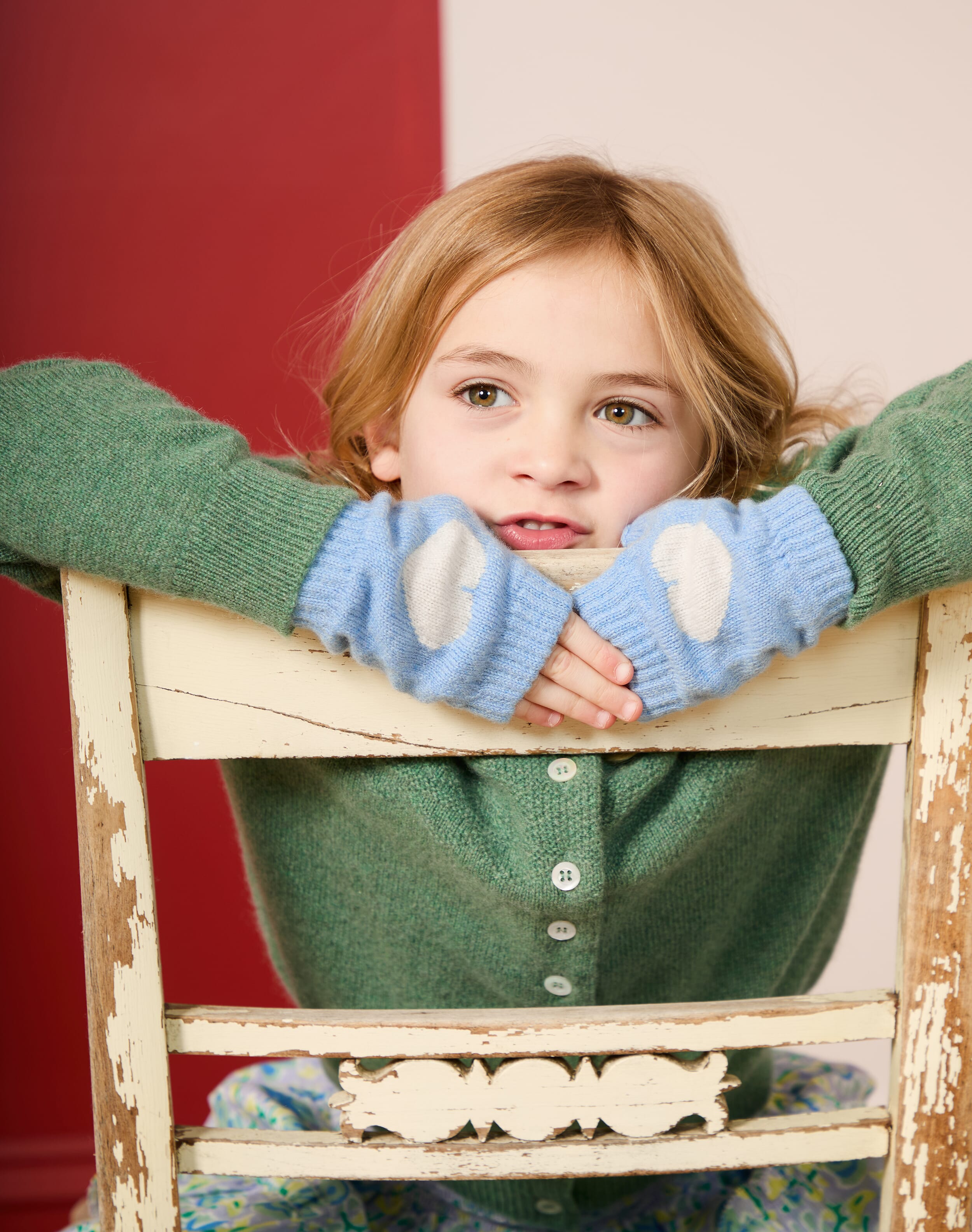 Brora Cashmere Heart Wristwarmers Sky blue & swan  - Size: 1-3 Y