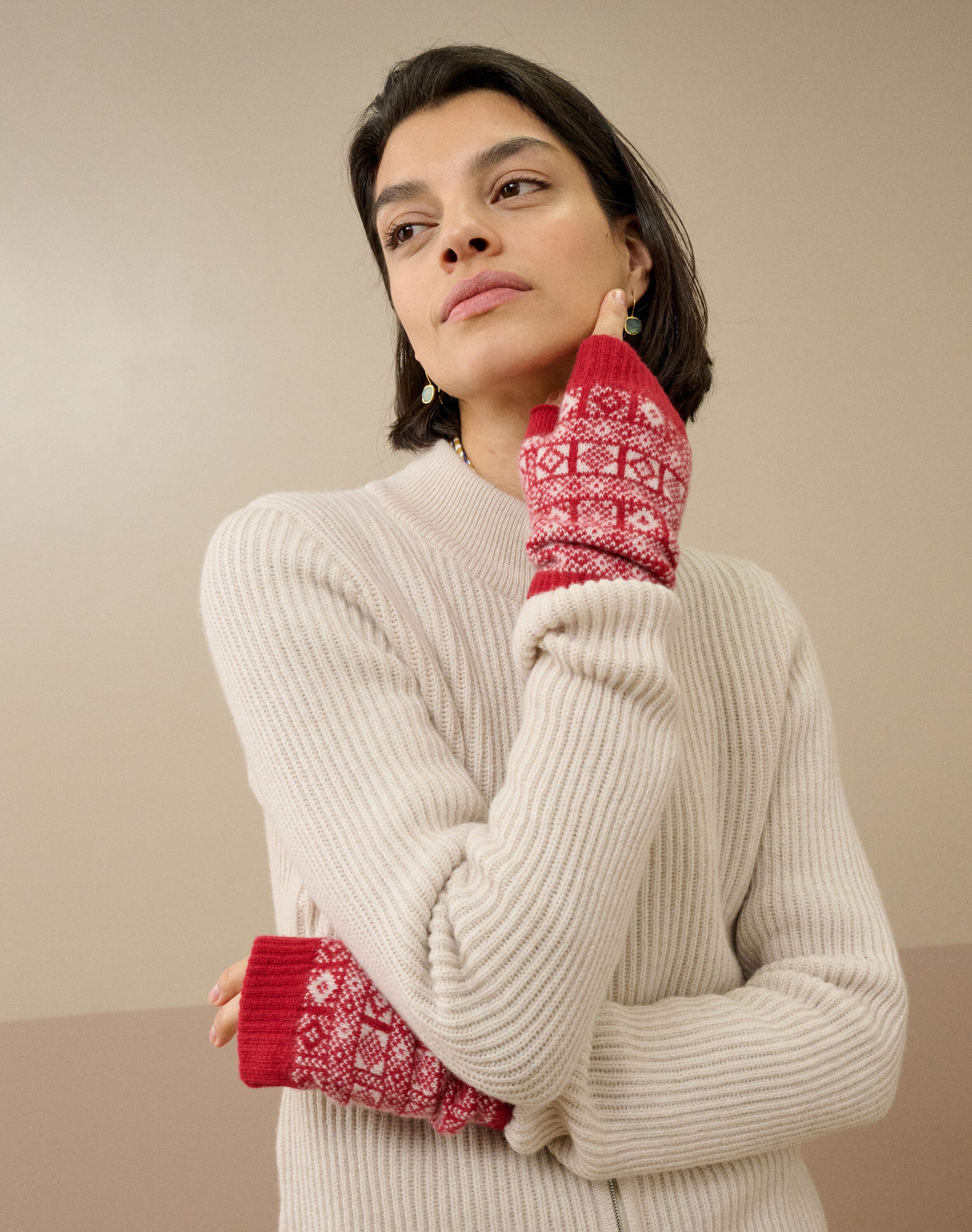 Brora Women's Cashmere Folk Fingerless Gloves Ivy