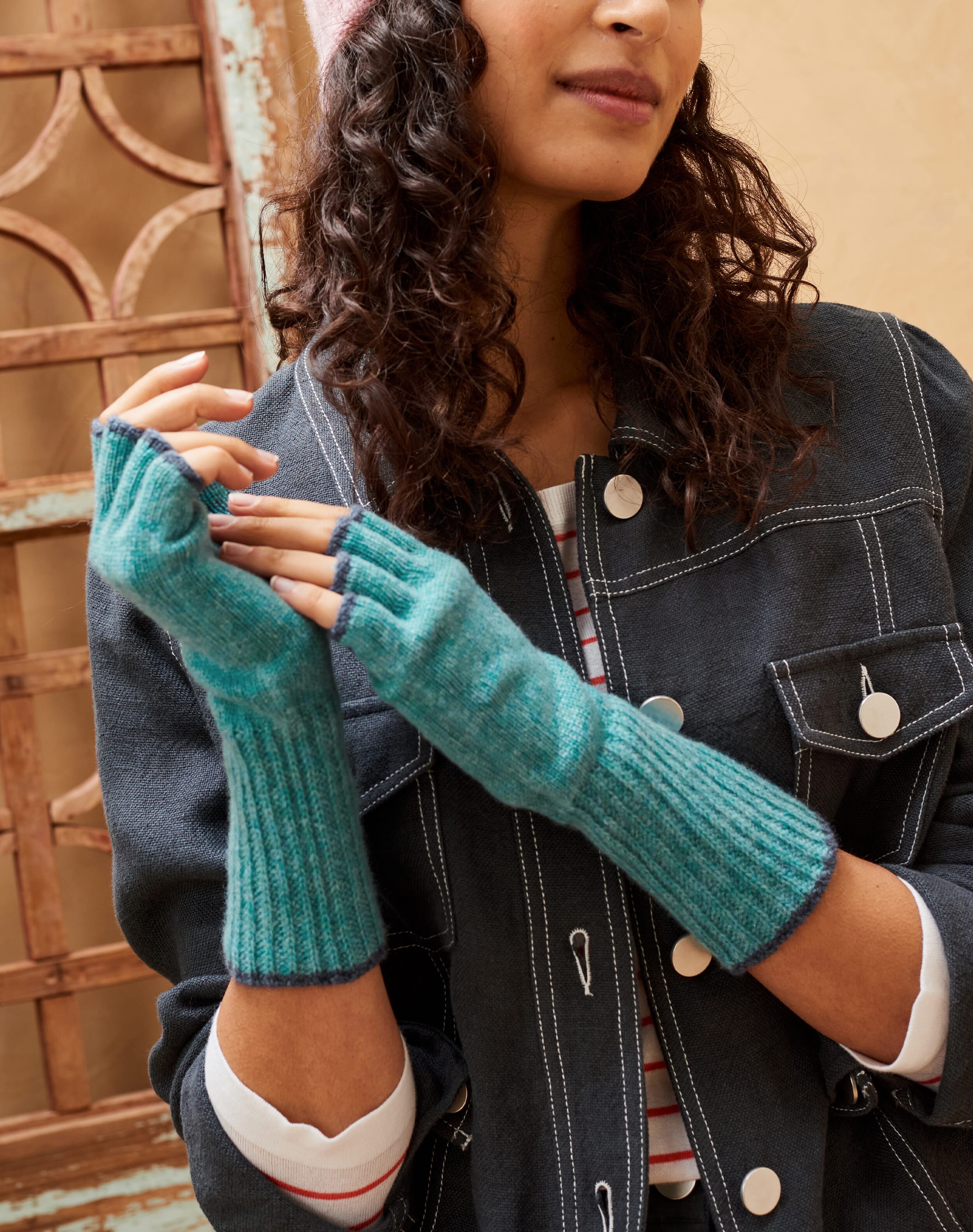 Women's Cashmere Fingerless Gloves Ocean & indigo