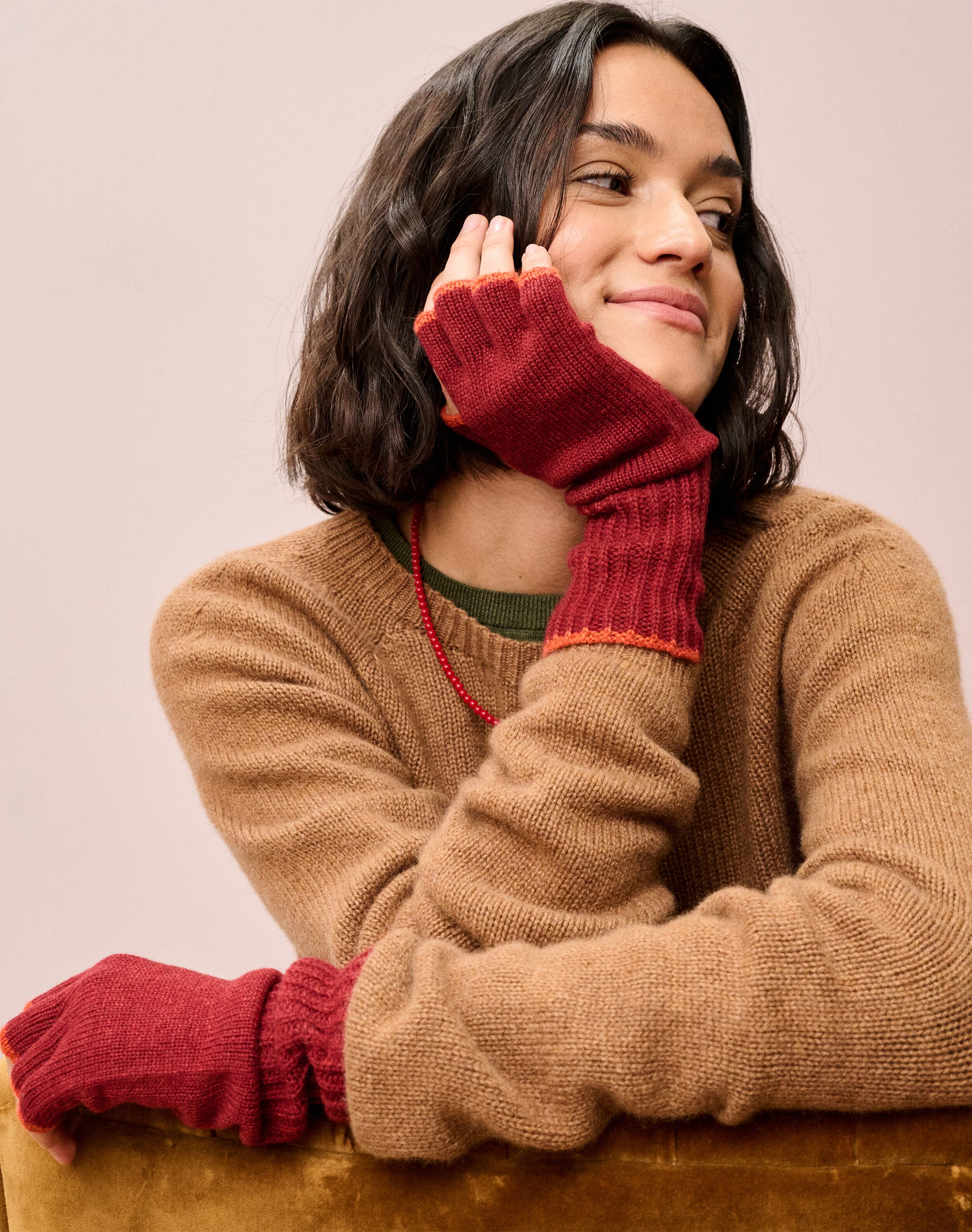 Brora Women's Cashmere Fingerless Gloves Paprika & spice