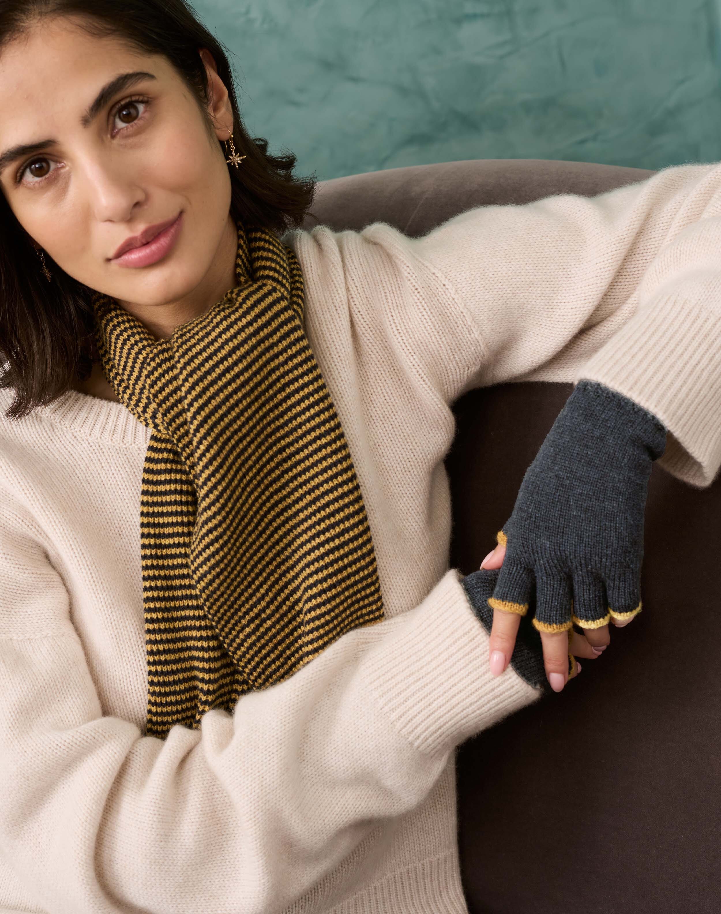 Brora Women s Cashmere Fingerless Gloves Ochre