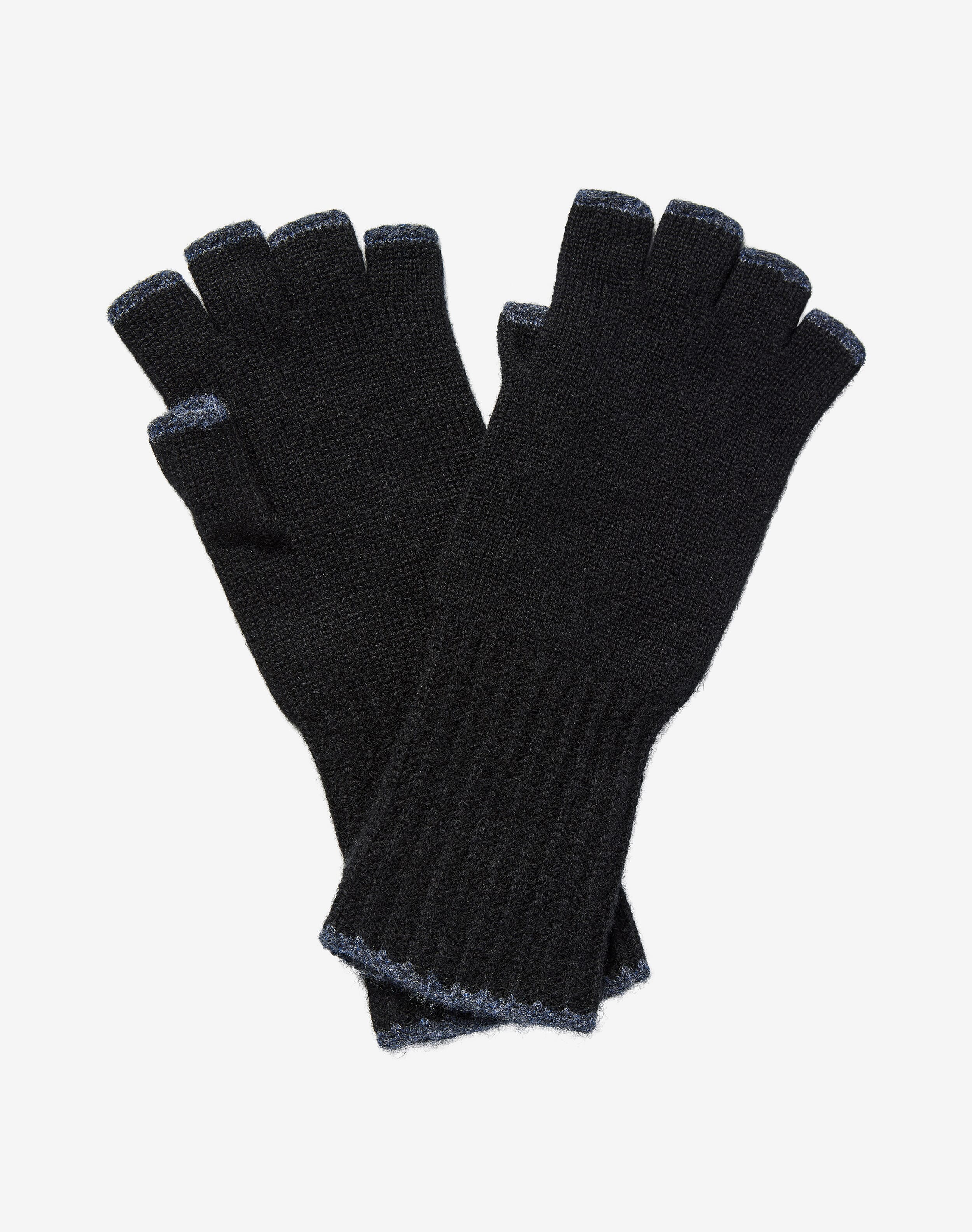 Scottish Women's Cashmere Fingerless Gloves in Black & Steel Brora