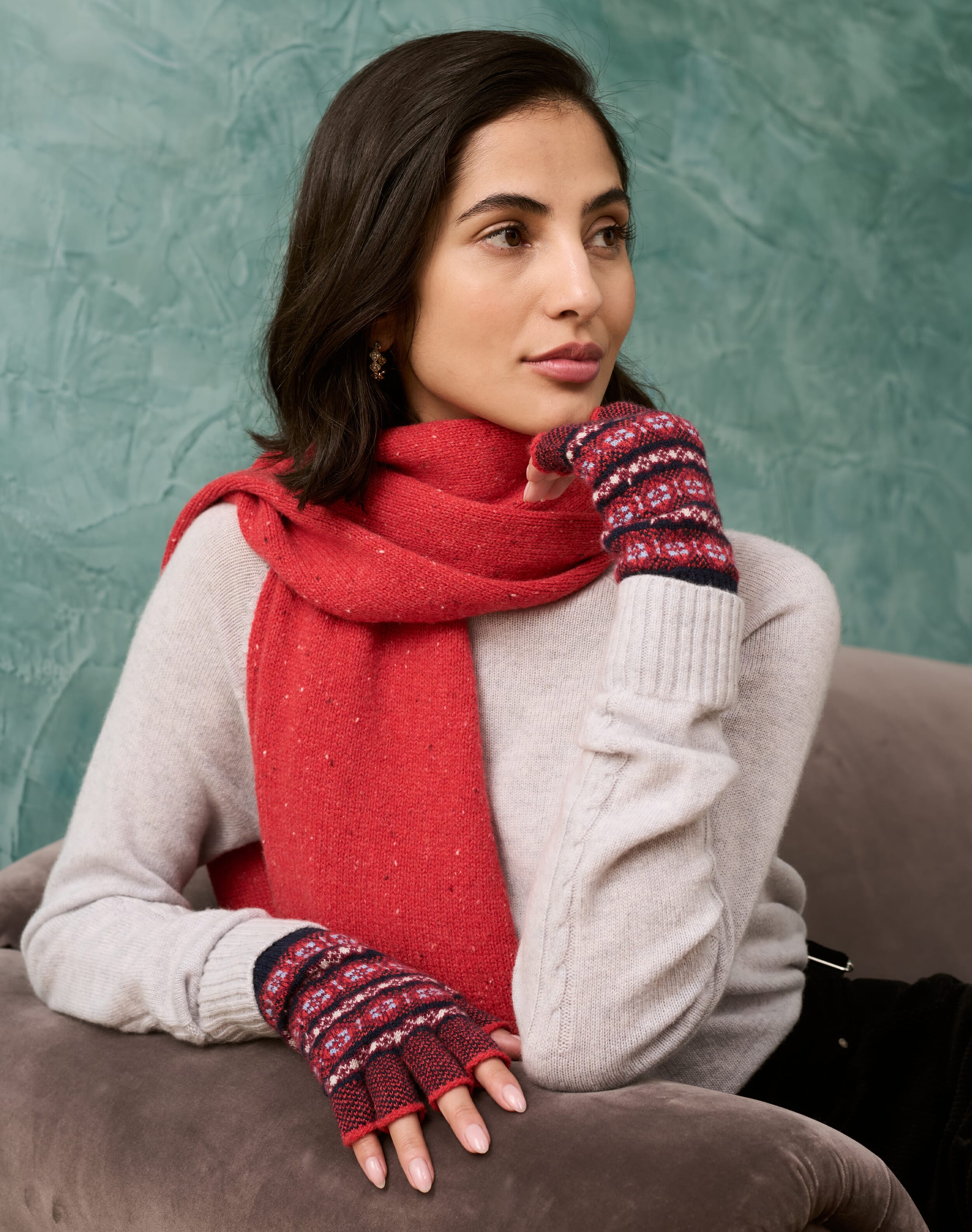 Brora Women's Cashmere Folk Fingerless Gloves