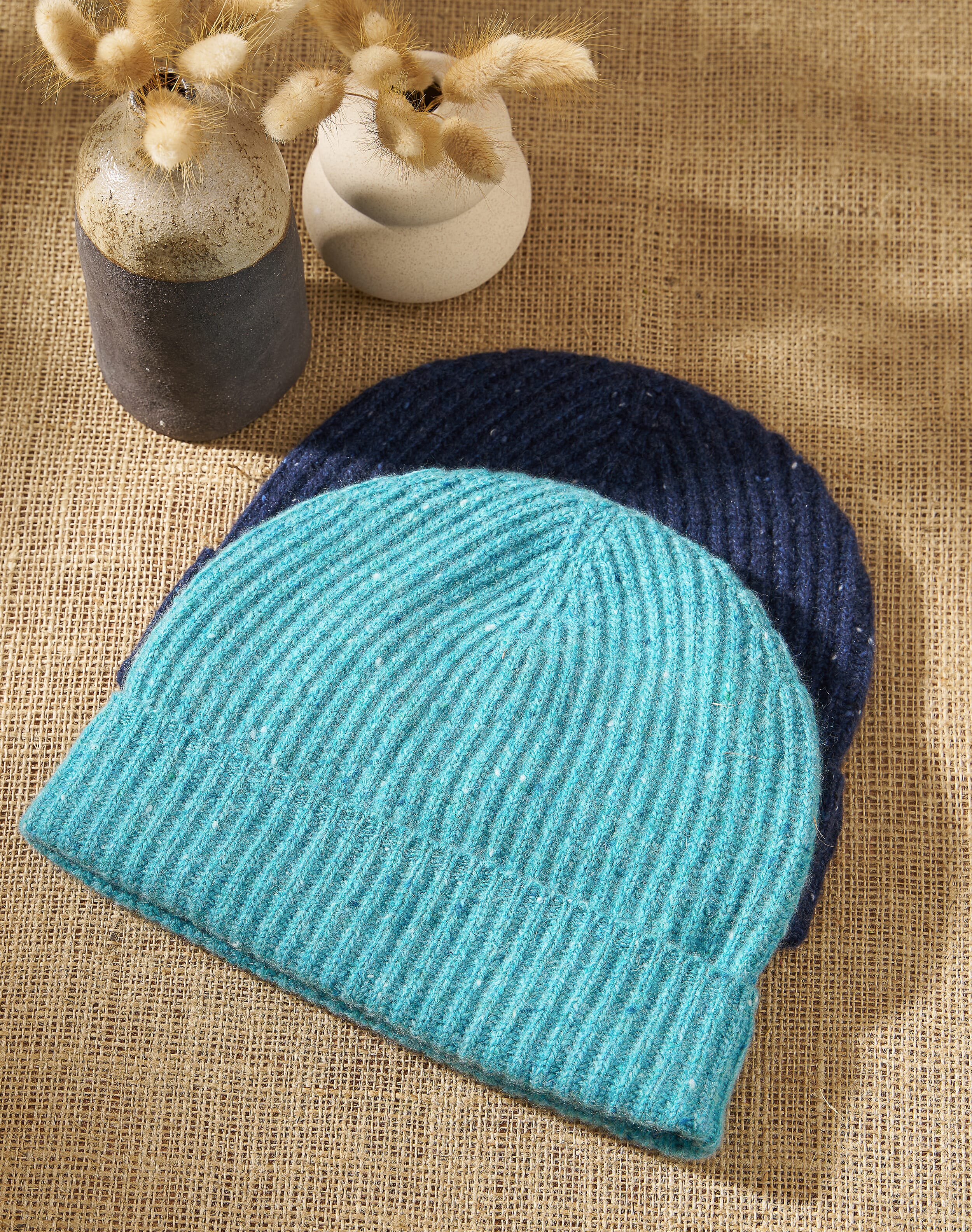 Brora Cashmere Donegal Ribbed Hat Ocean