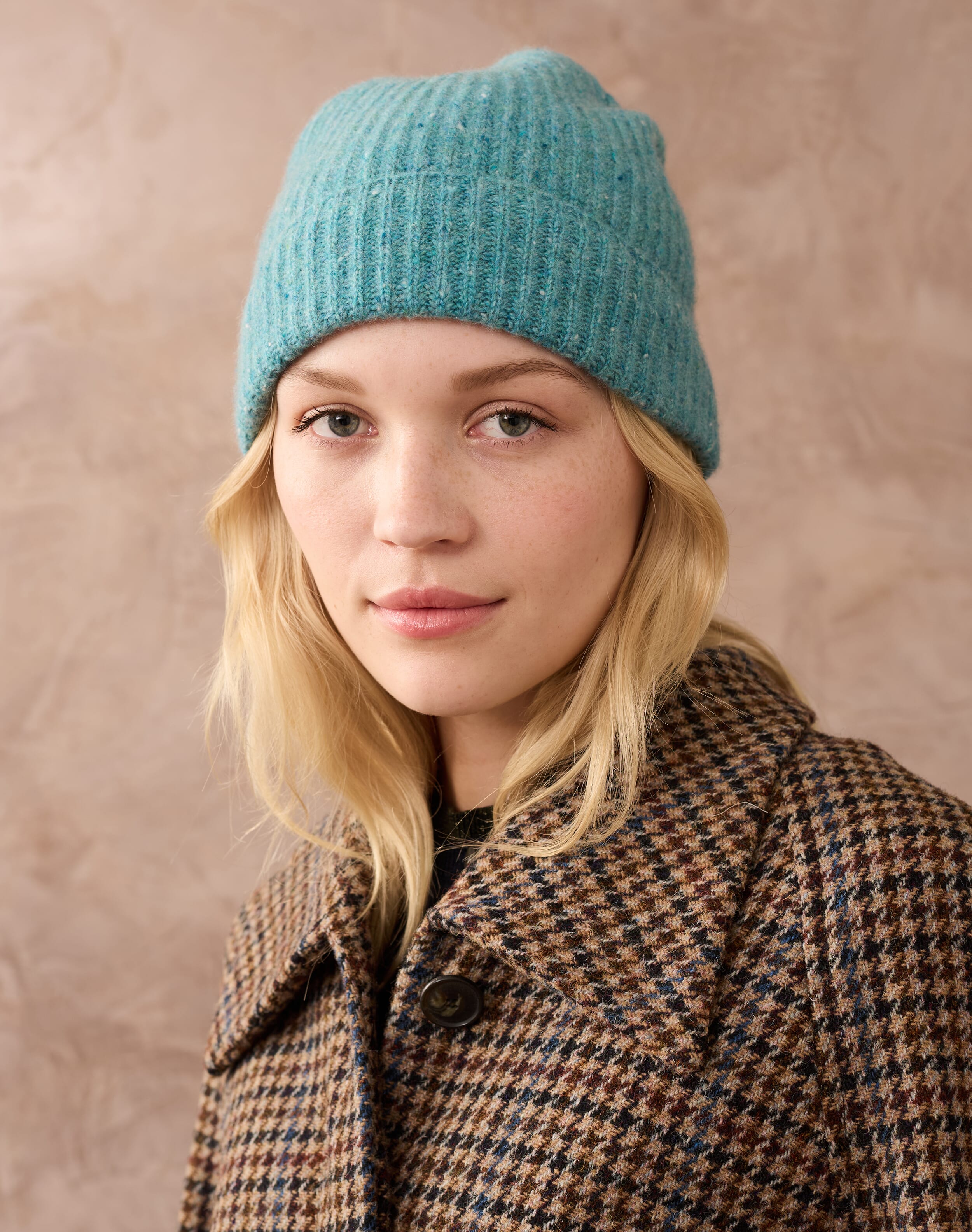 Cashmere Donegal Ribbed Hat in Ocean Accessories Brora Fashion