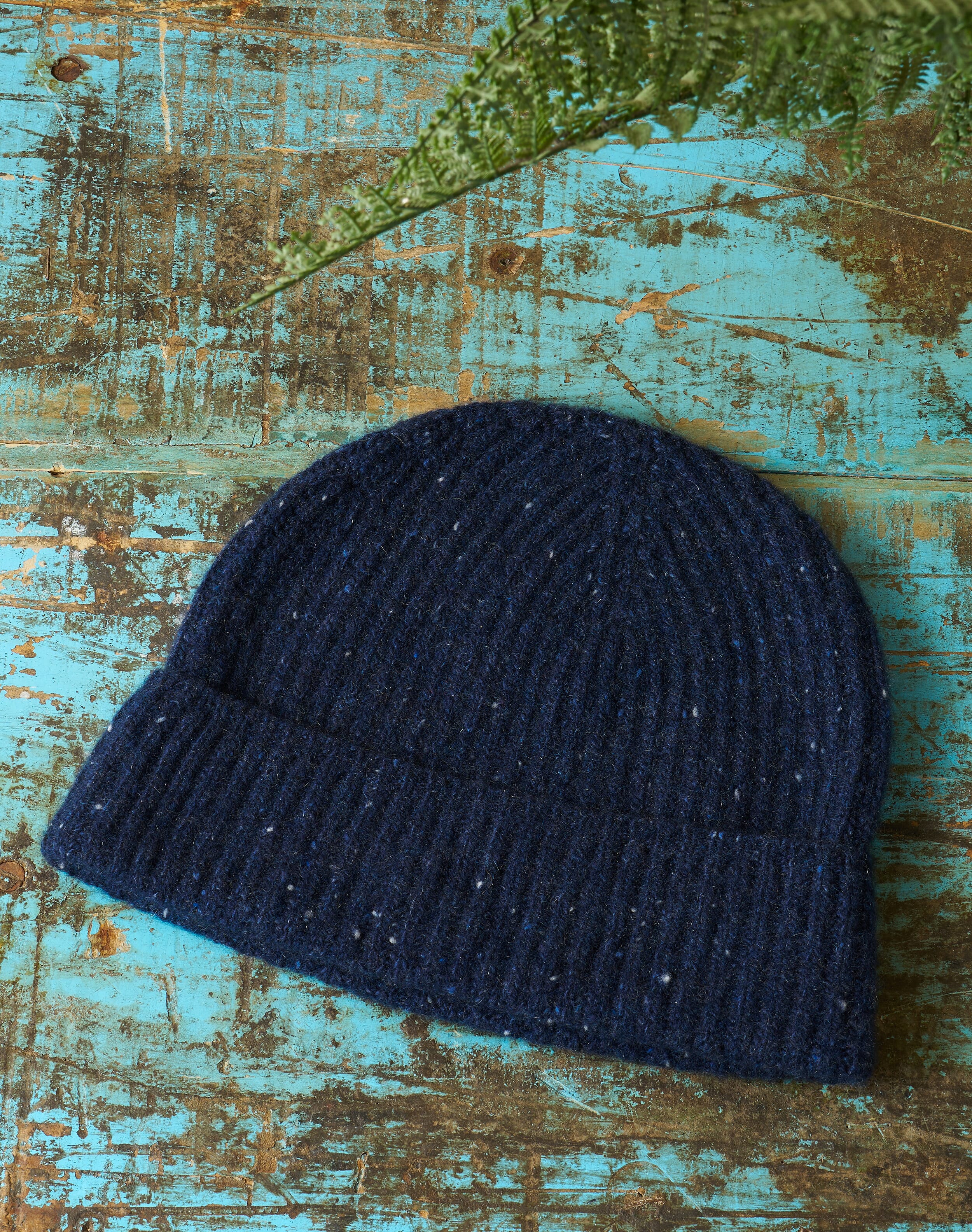 Cashmere Donegal Ribbed Hat French Navy