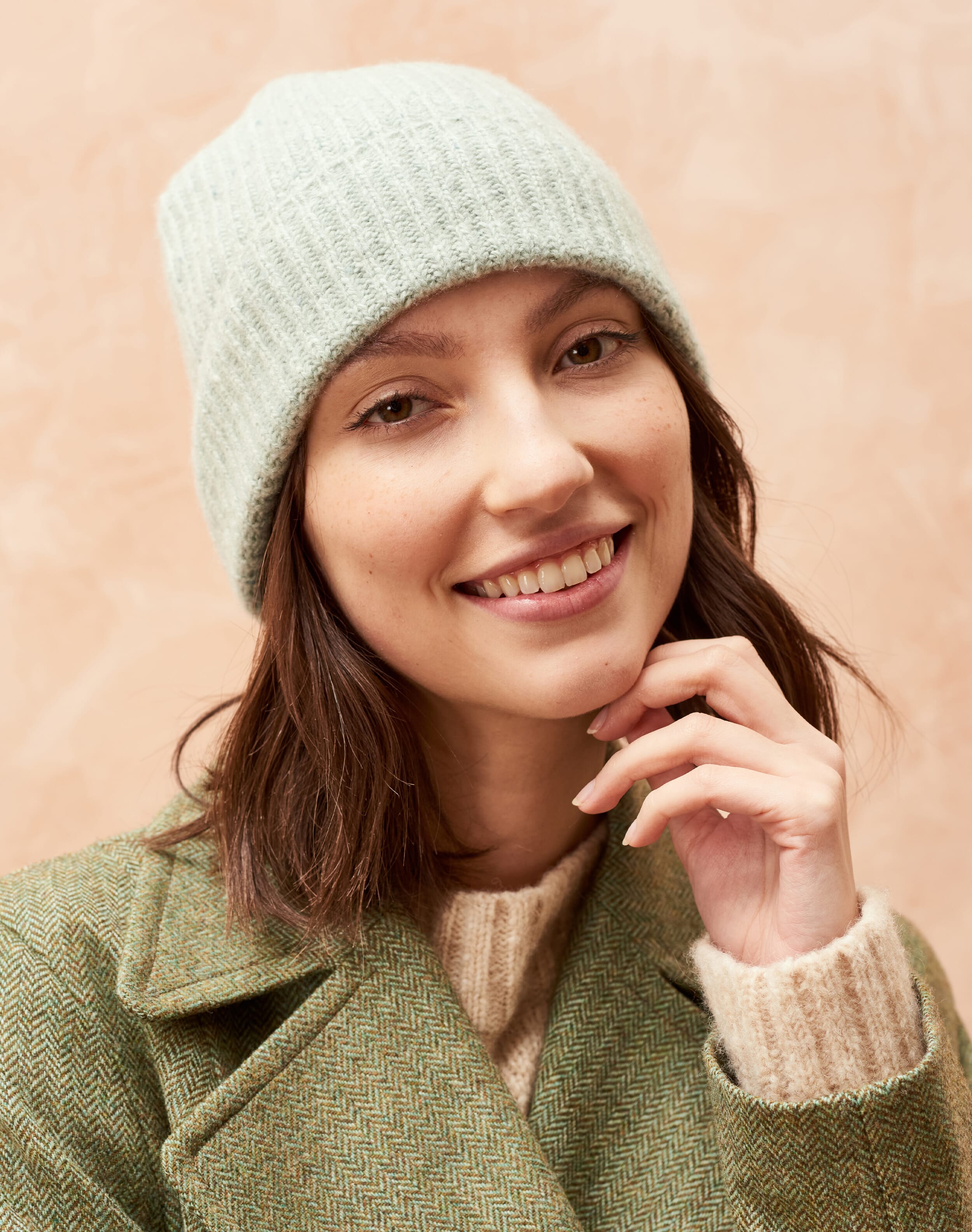 Cashmere Donegal Ribbed Hat Duck egg