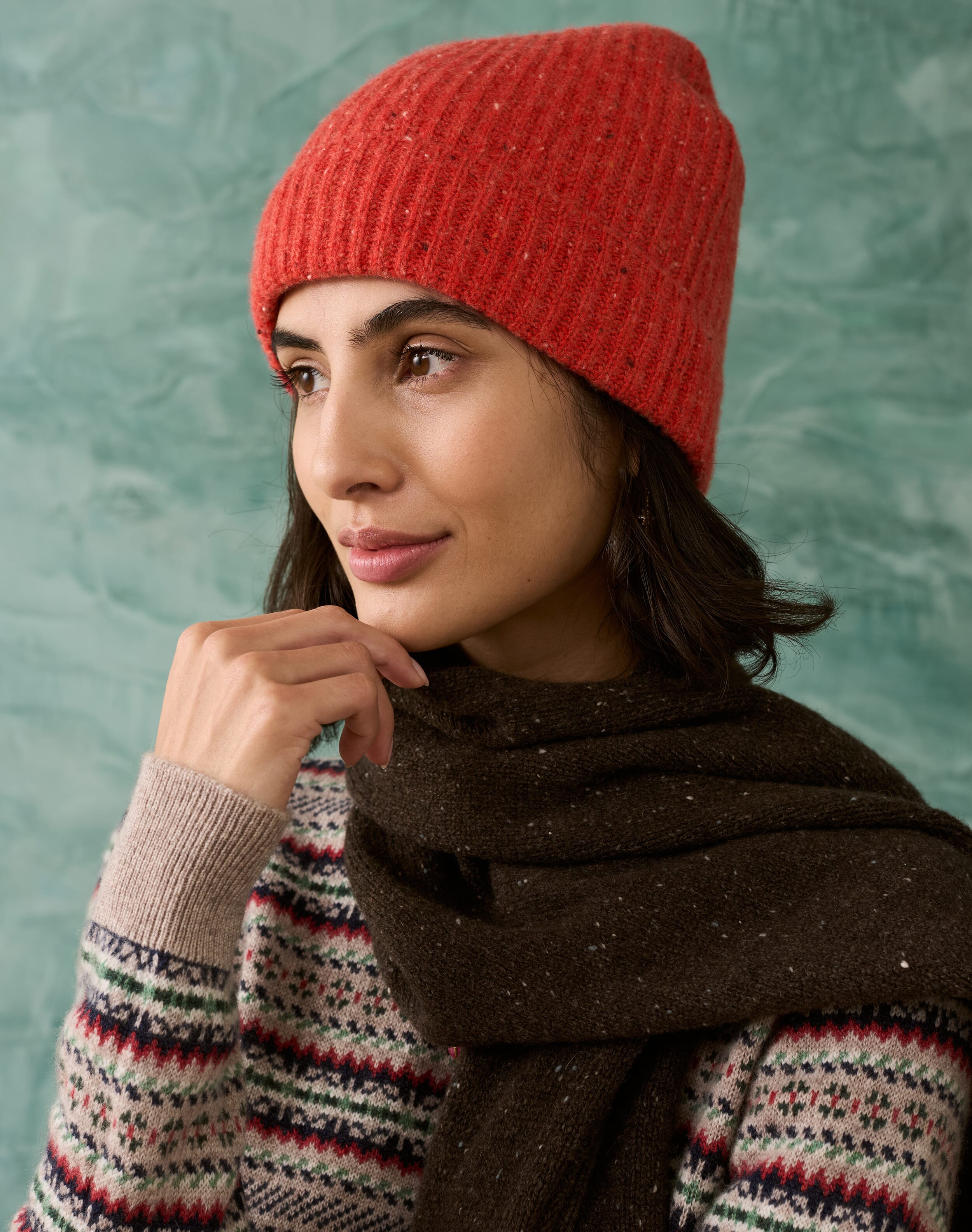 Brora Cashmere Donegal Ribbed Hat Rosehip