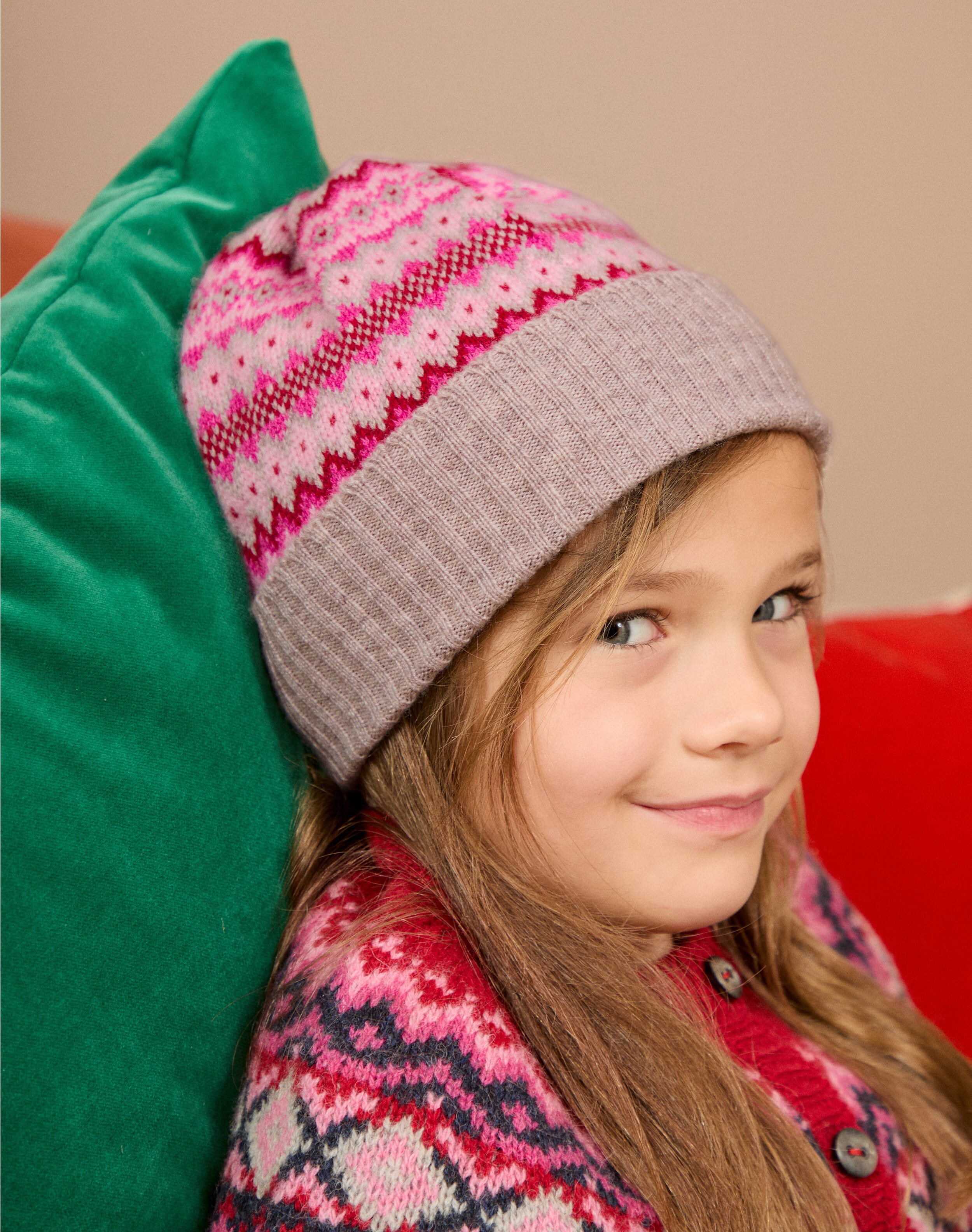 Brora Cashmere Folk Fair Isle Beanie Ash