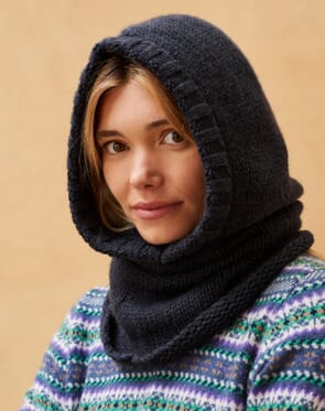 Midnight Cashmere Luxe Knit Hooded Snood | Women's Scarves | Brora
