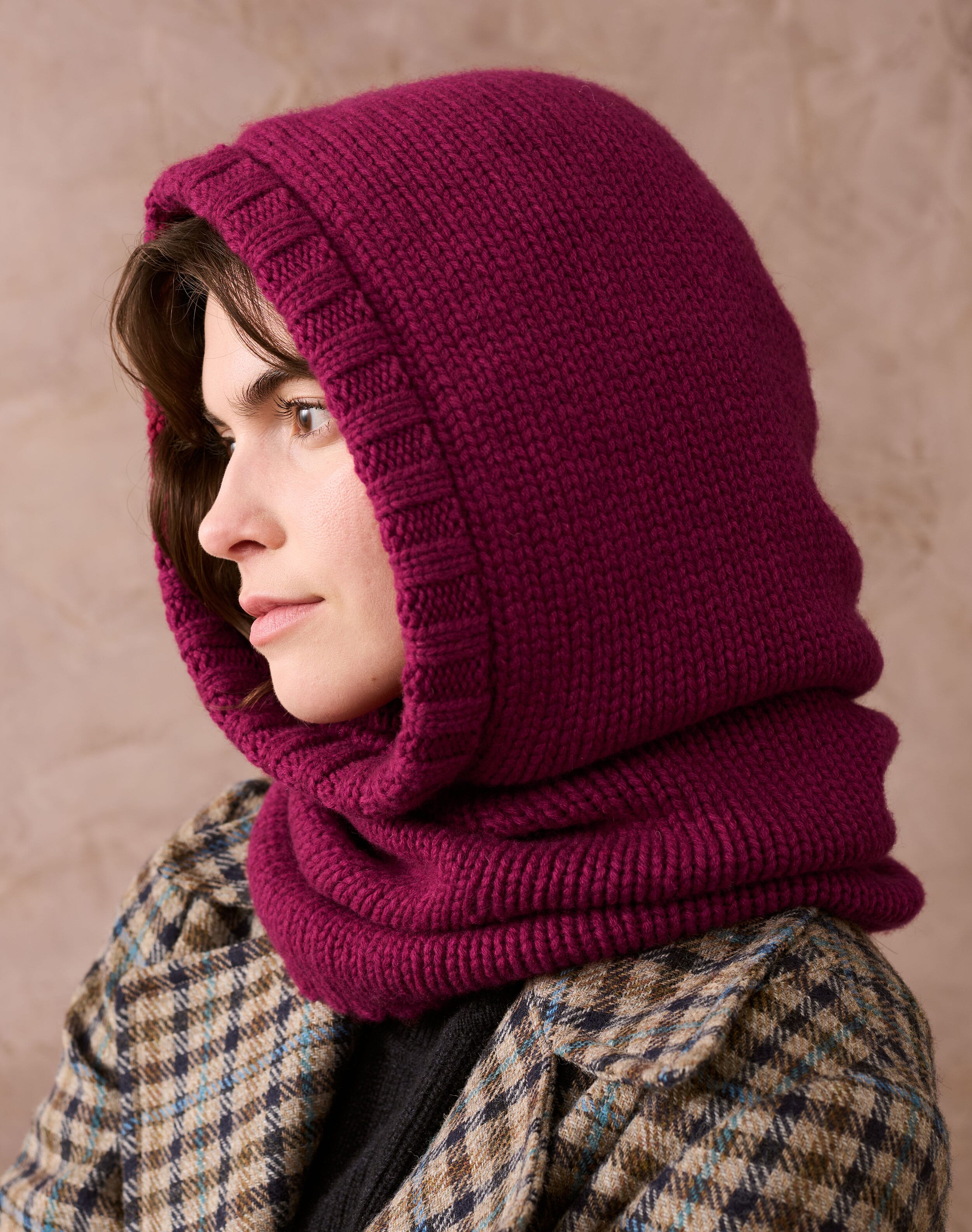 Cashmere Luxe Hooded Snood in Mulberry | Accessories | Brora Fashion
