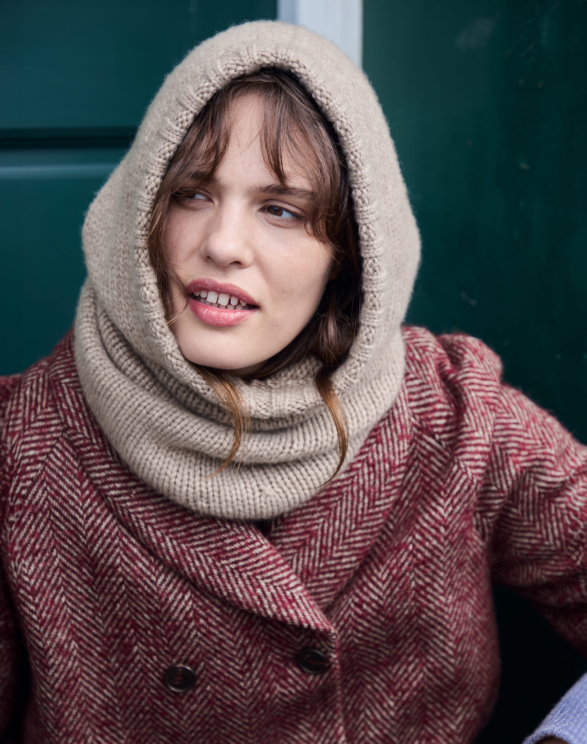 Brora Cashmere Luxe Knit Hooded Snood Ash