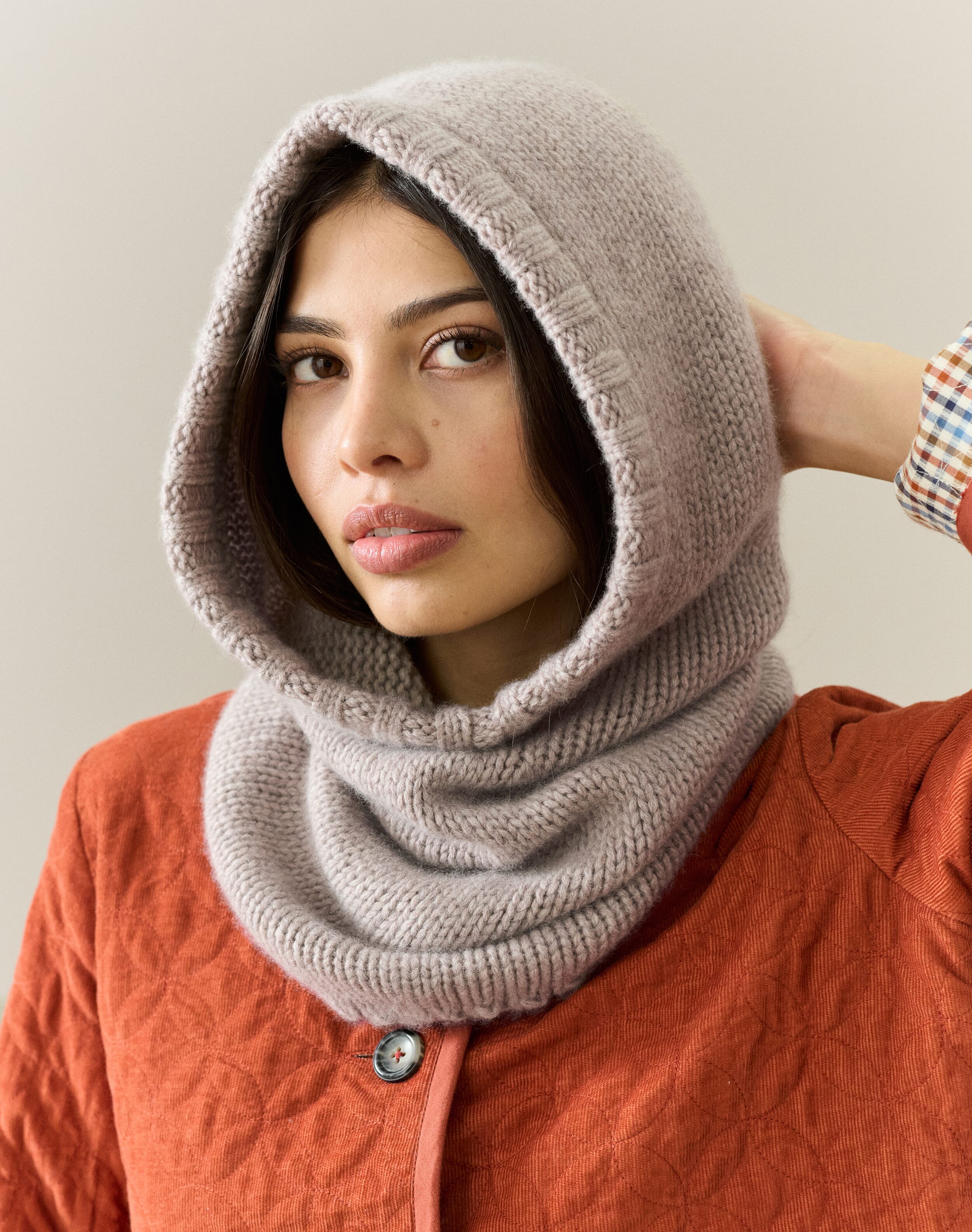 Brora Cashmere Luxe Knit Hooded Snood Mercury