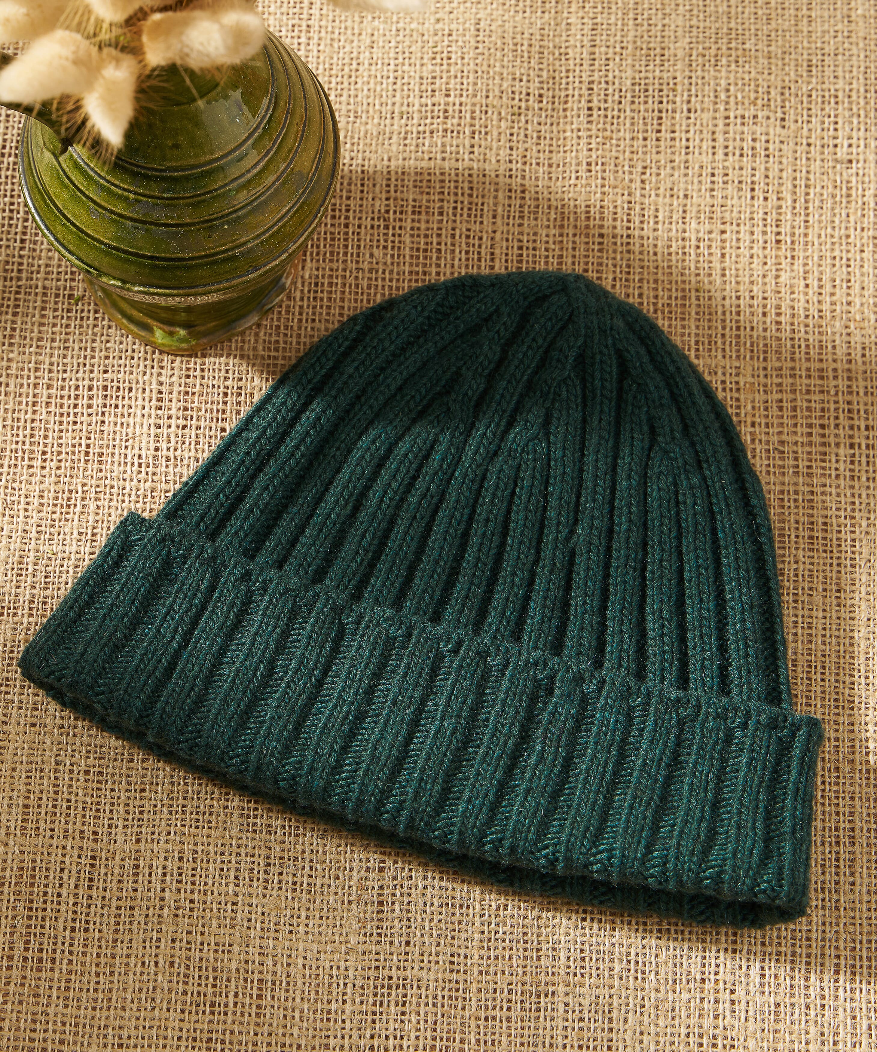 Brora Cashmere Ribbed Hat Forest