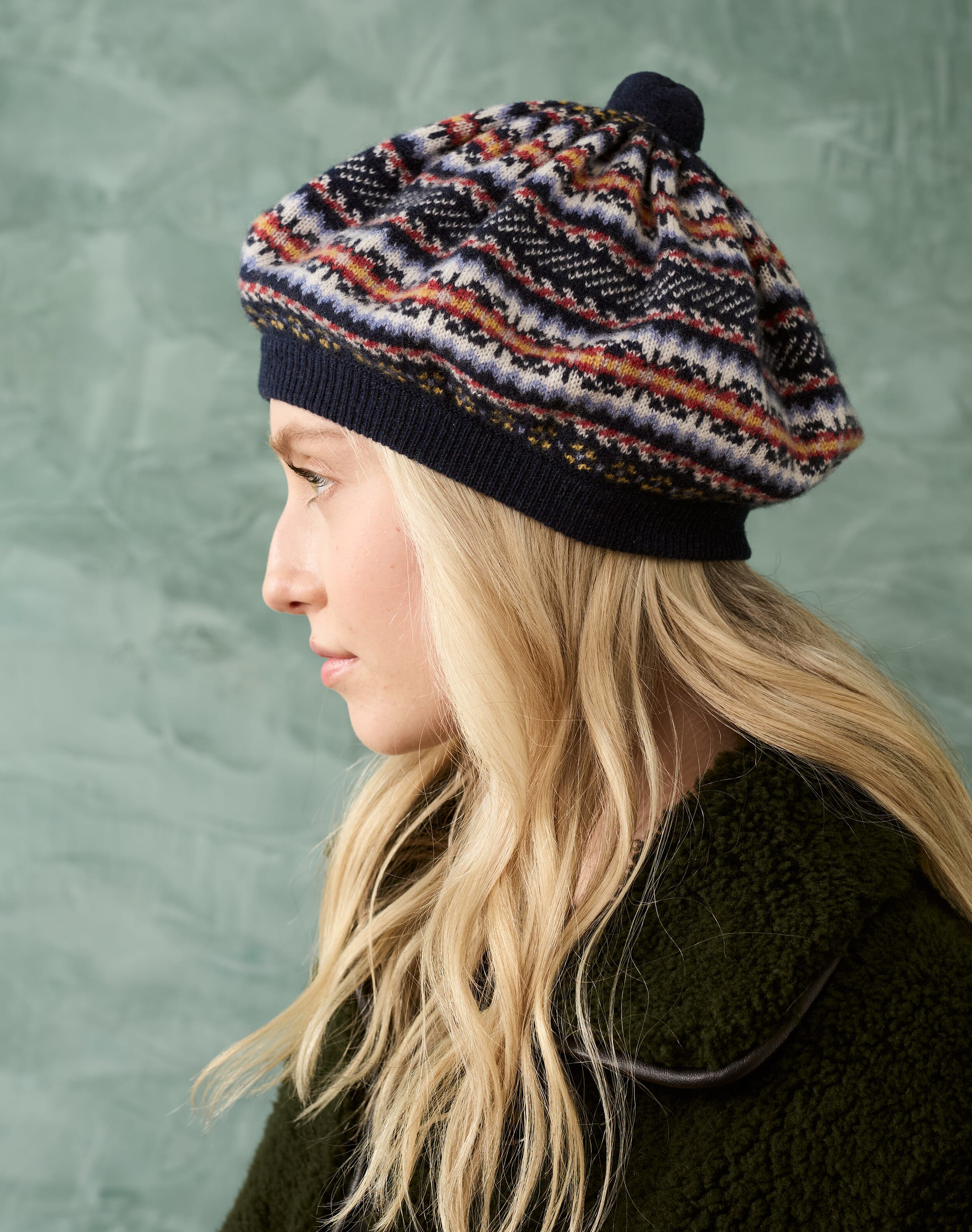 Brora Cashmere Ditsy Fair Isle Beret French