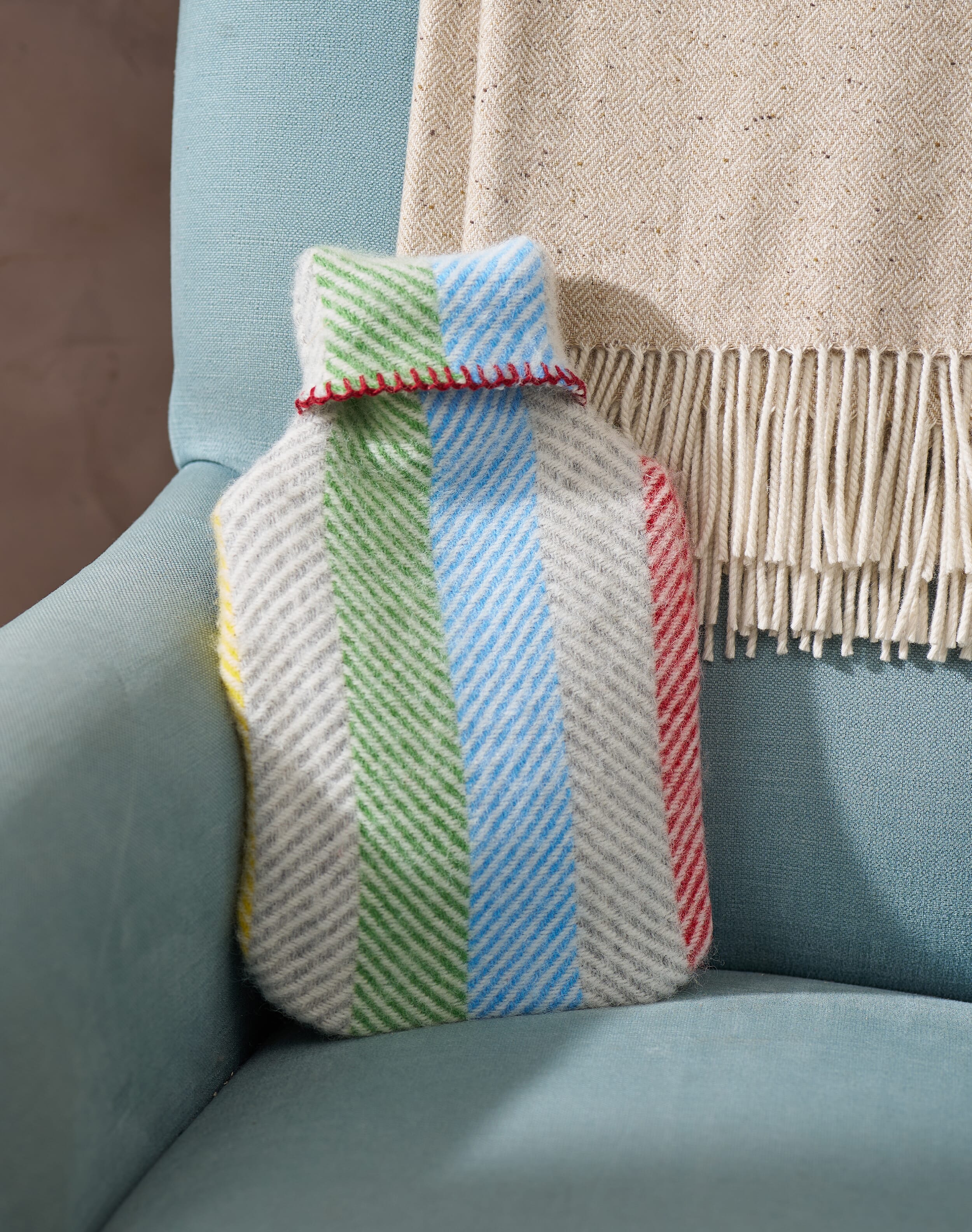 Brora Wool Stripe Hot Water Bottle Cover Rainbow Stripe