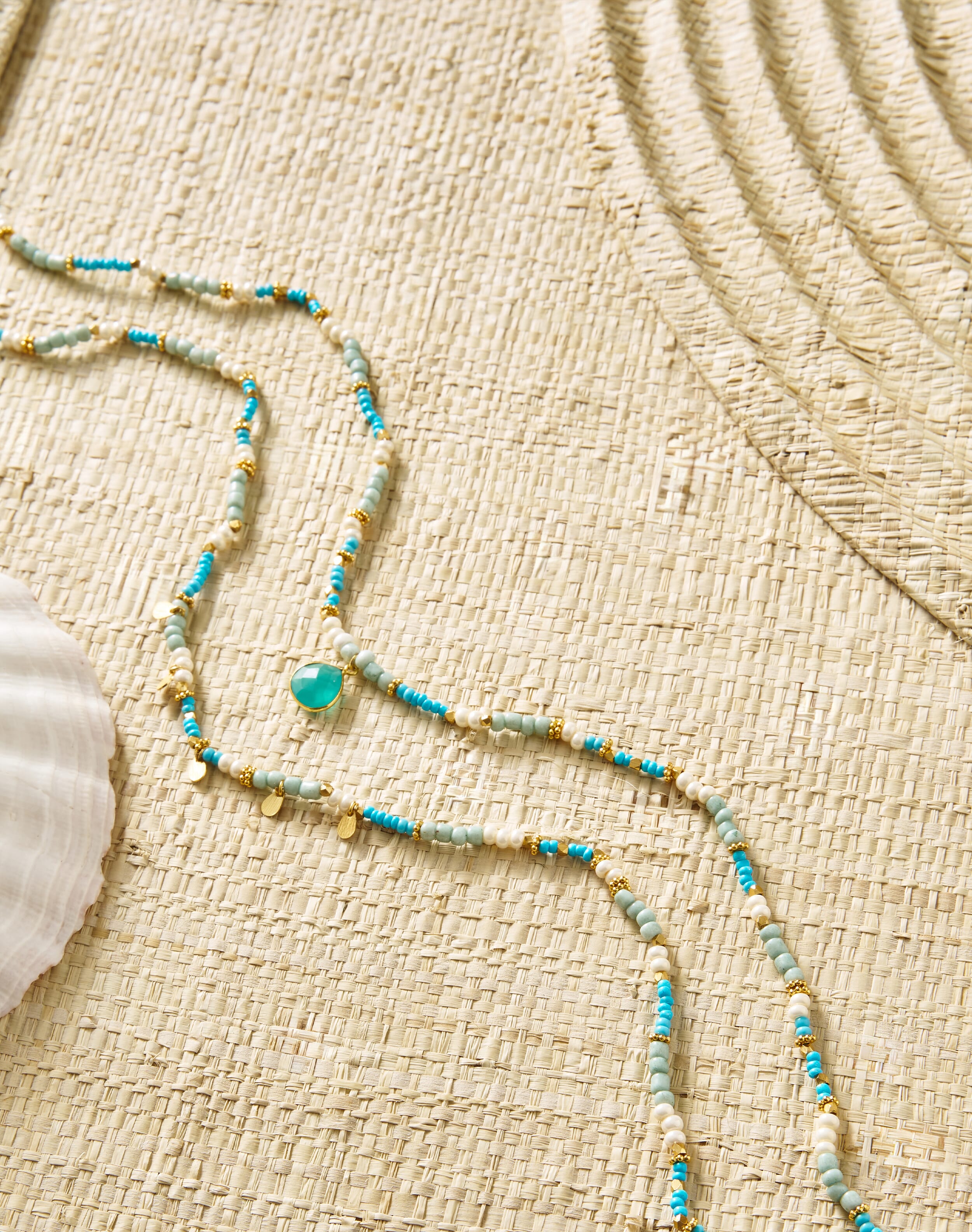 Double Strand Pendant Necklace Duck egg & turquoise