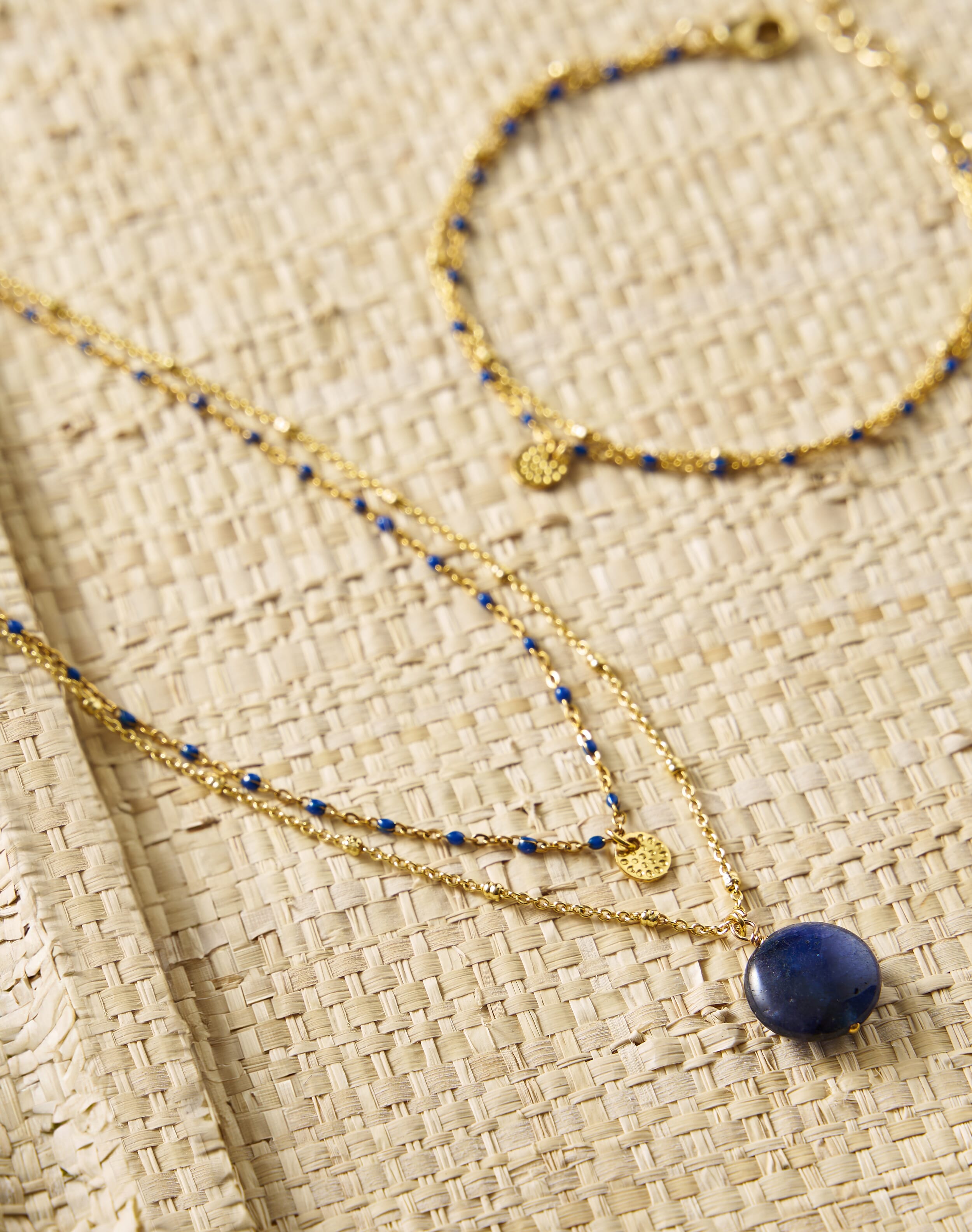 Double Strand Bead & Pendant Necklace Lapis