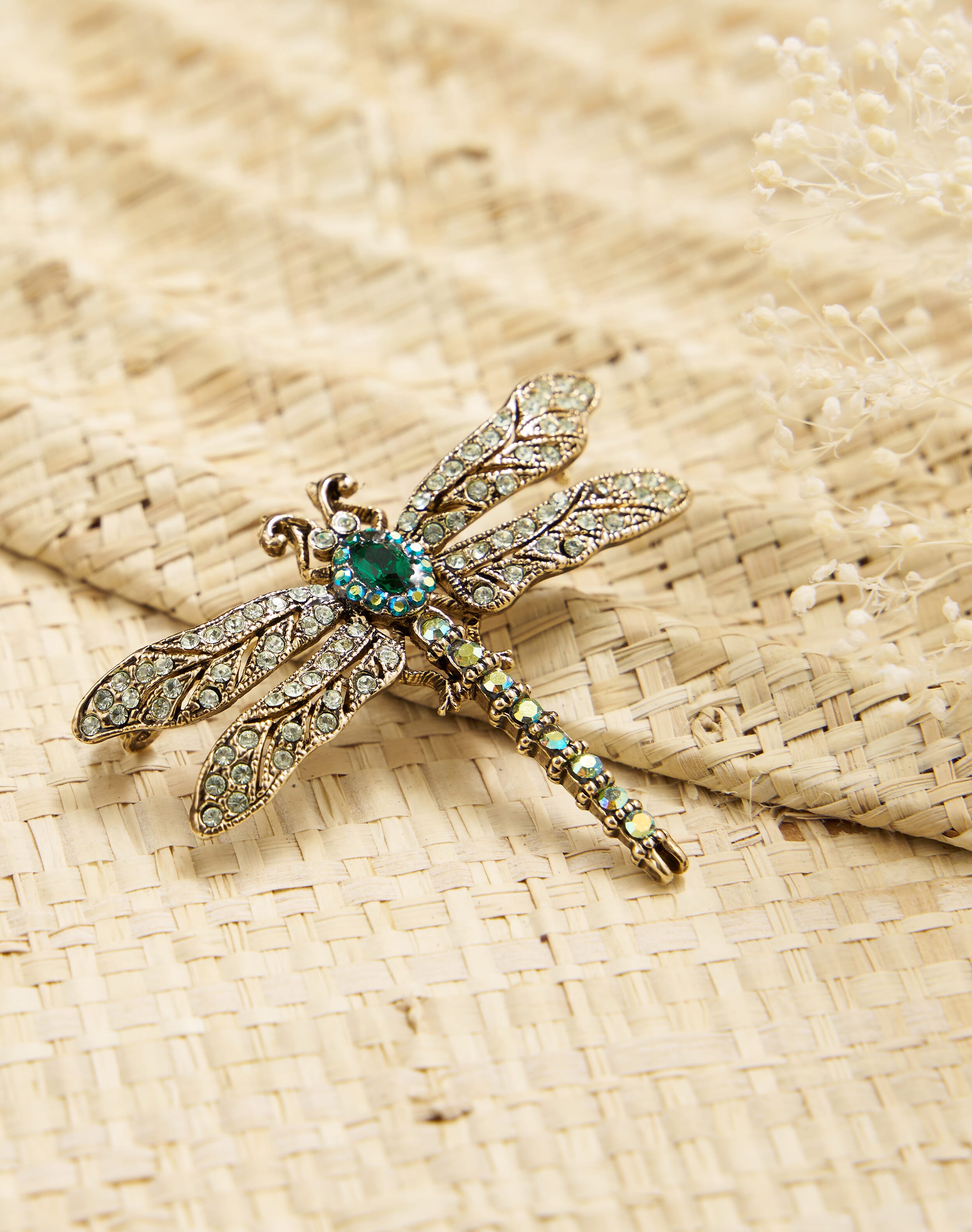 Dragonfly Crystal Brooch Emerald