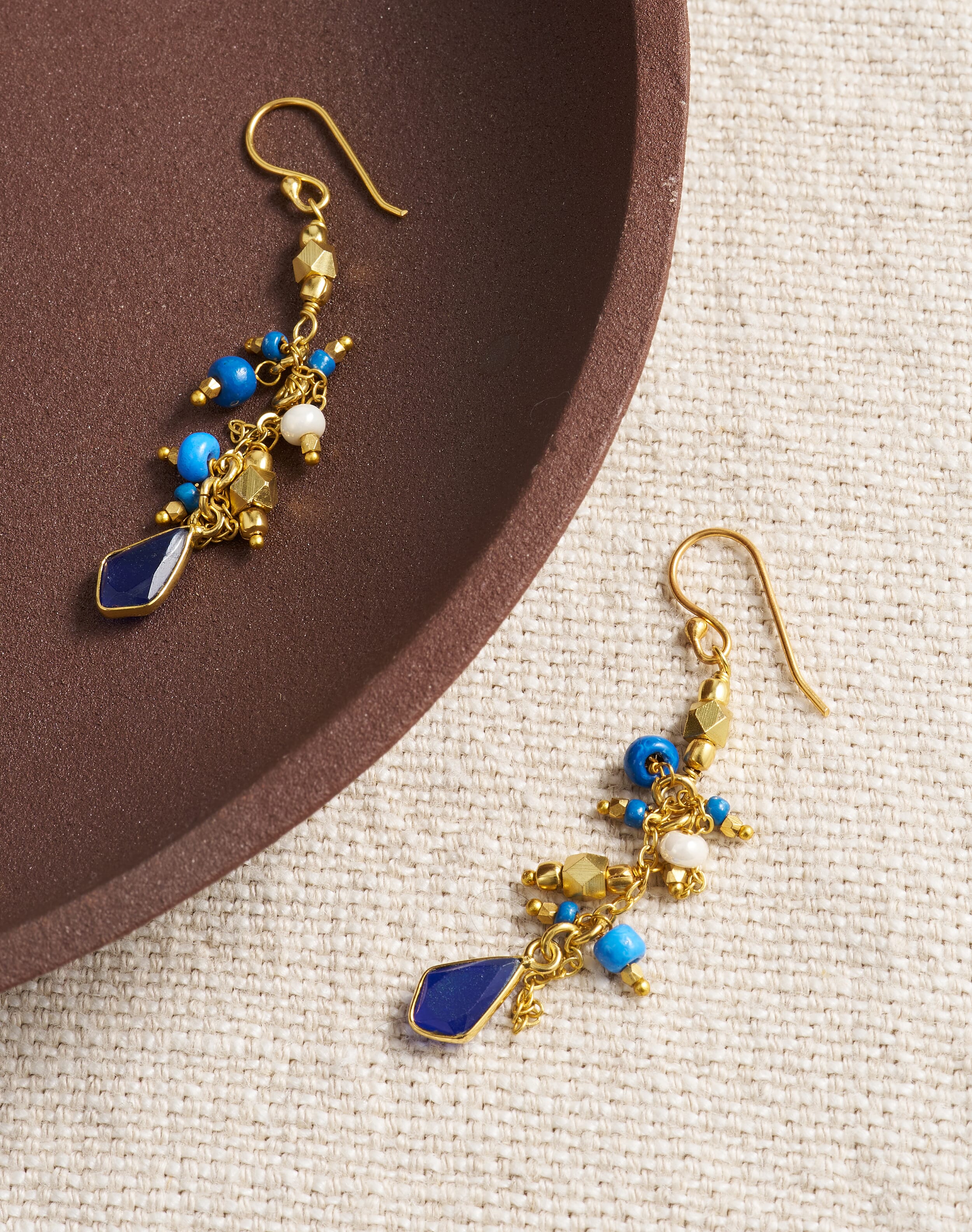 Brora Beads & Chain Earrings & lapis