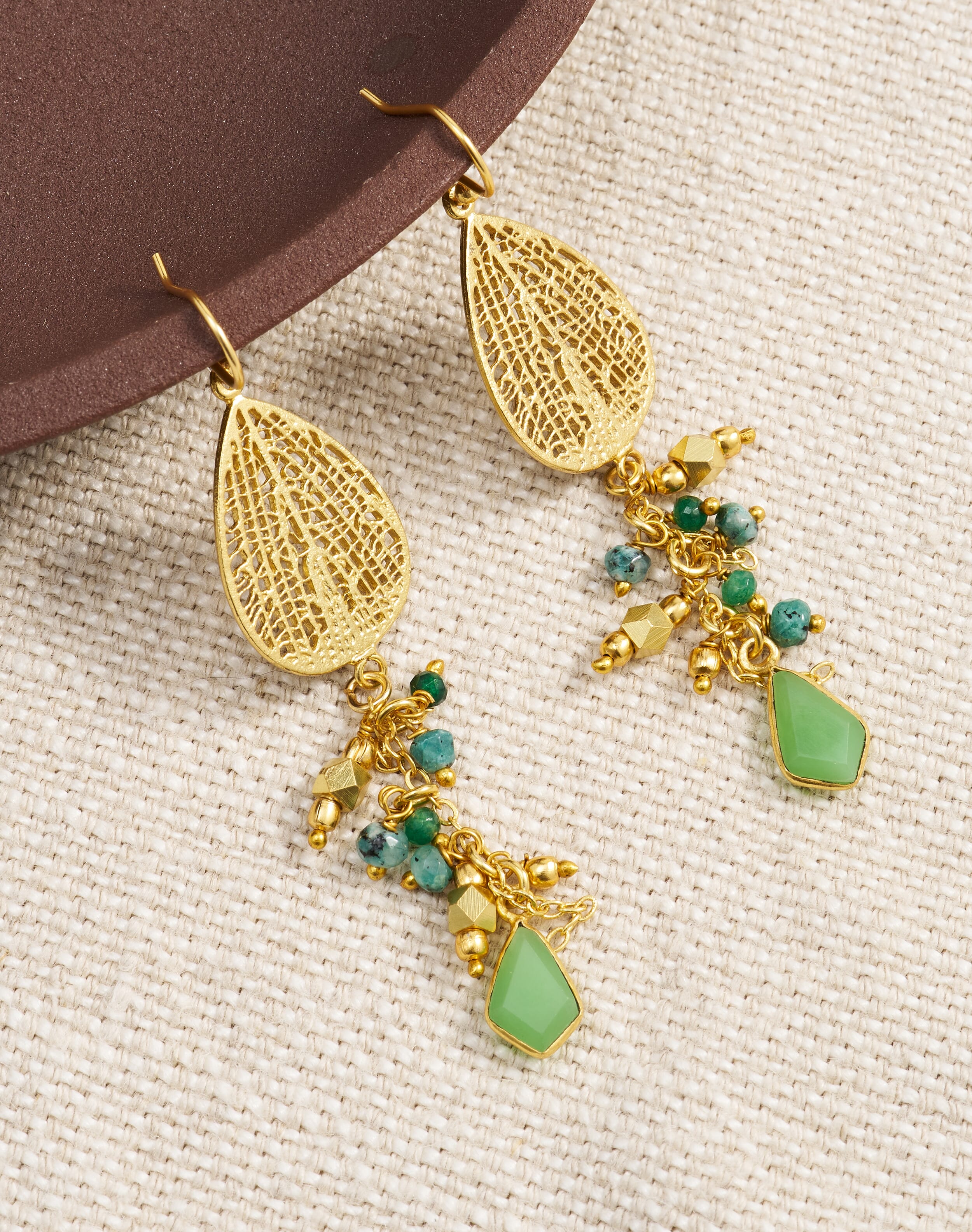 Brora Filligree & Agate Cluster Beads Earrings Gold & apple