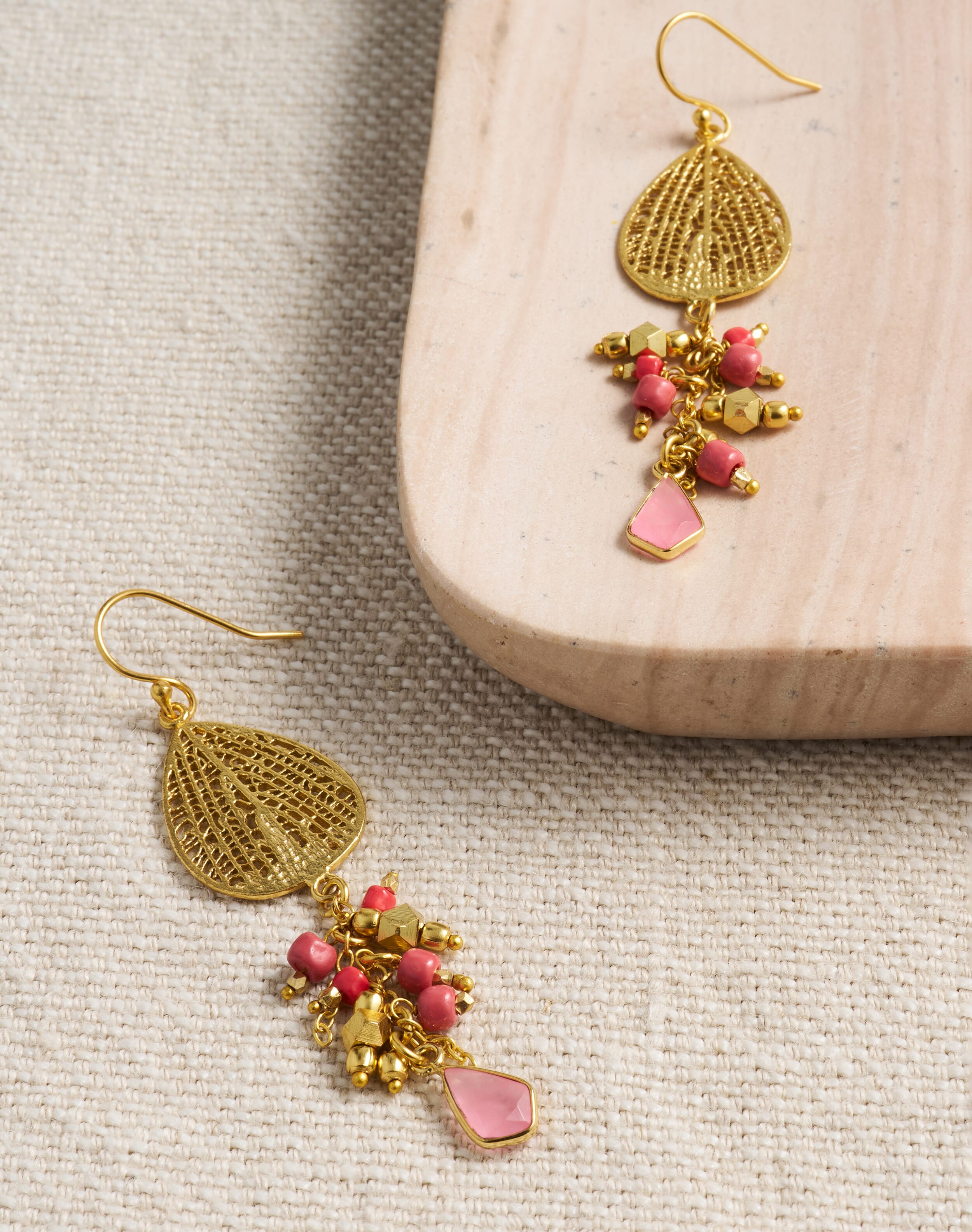 Brora Filligree & Cluster Beads Earrings Gold & petal